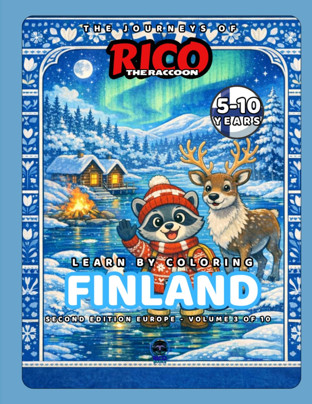 The Journeys of Rico the Raccoon – Finland | Northern Lights & Nature Coloring Book