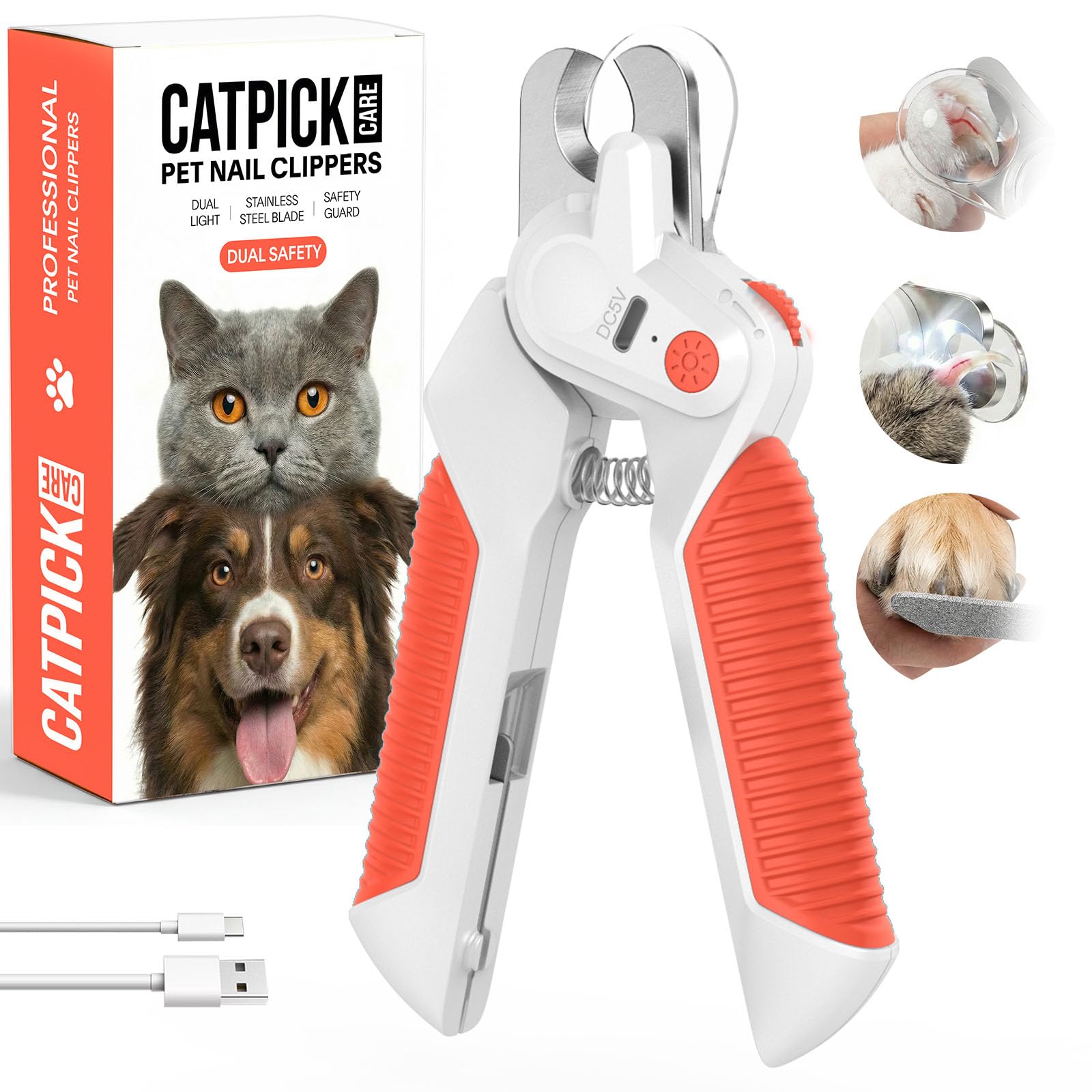 Dogs & Cats Nail Clippers with Light – Safety Guard Pet Nail Trimmer Reveals The Quick, Stainless Steel Blades, Beginner Friendly Grooming Tool for Home Use, Suitable for Small, Medium & Large Pets