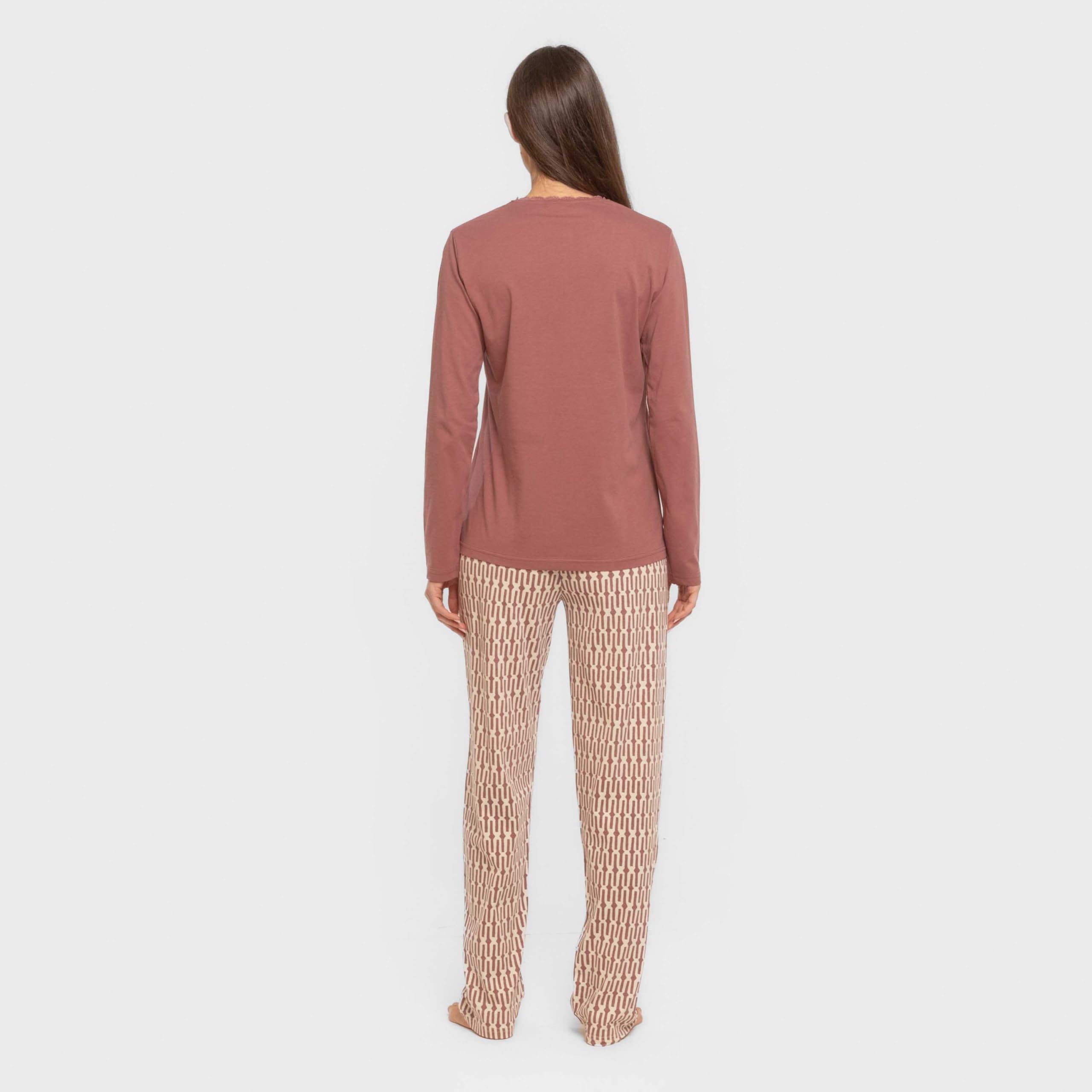 TRAMAS+ Pyjama 100% Coton pour Femme, Pyjama Long pour Femme, Ensemble t-Shirt à Manches Longues et Pantalon Long avec Taille Ajustable, Ensemble pour Femme