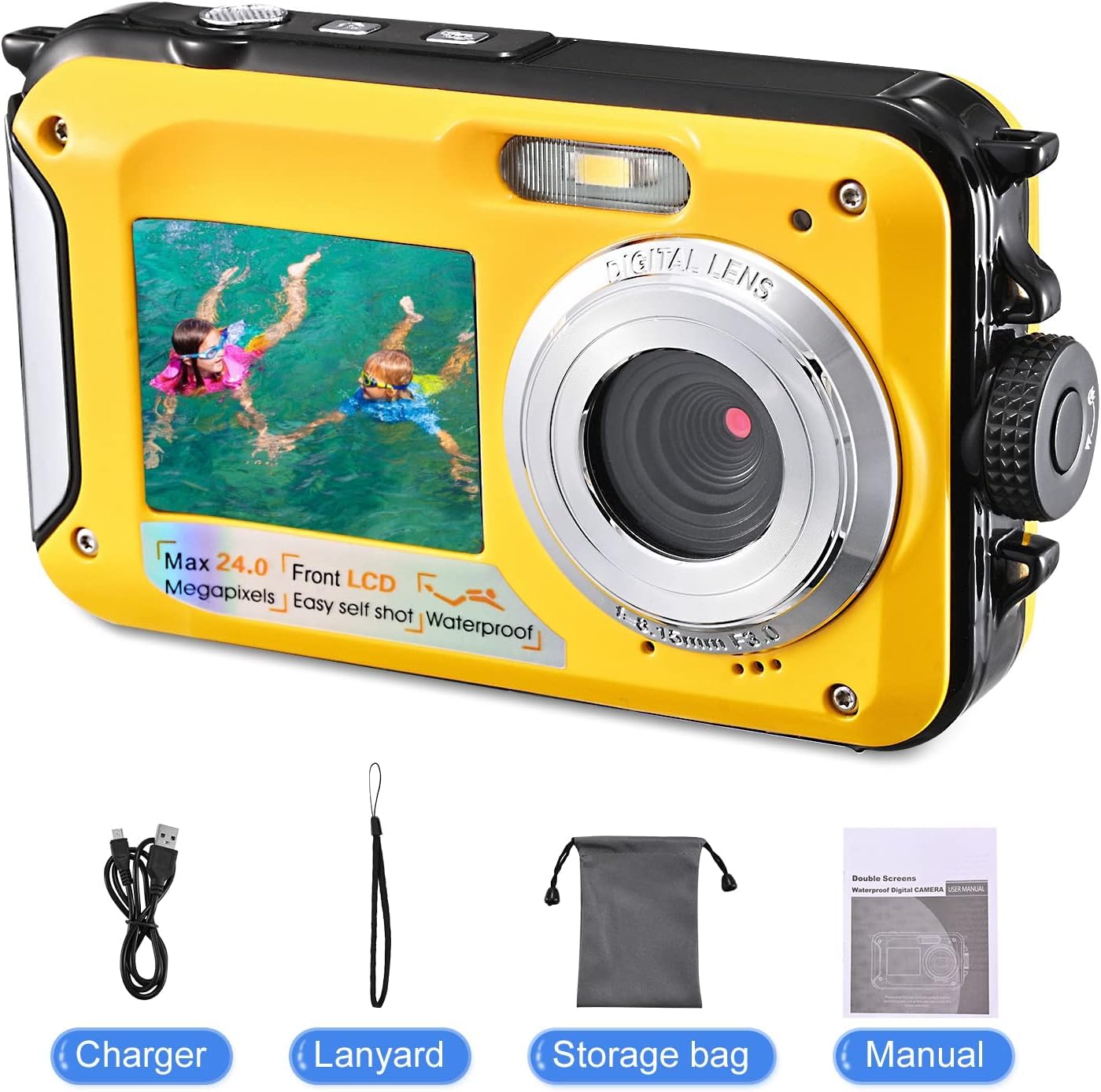 Fotocamera impermeabile digitale Full HD 2,7 K 48 MP Macchina Fotografica Subcquea 16 x Fotocamera Subacquea Impermeabile Macchina con microfono a LED ritardatore per adolescenti