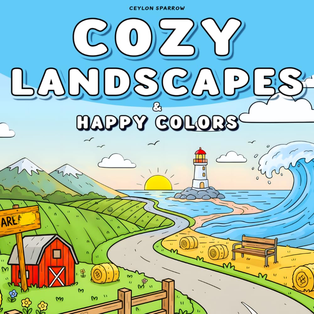 Cozy Landscapes & Happy Colors: Simple, Cozy, Easy, and Bold Coloring Book with Relaxing Nature Landscape Scenes for Stress Relief day and night (Cozy Coloring Books Ceylon Sparrow)
