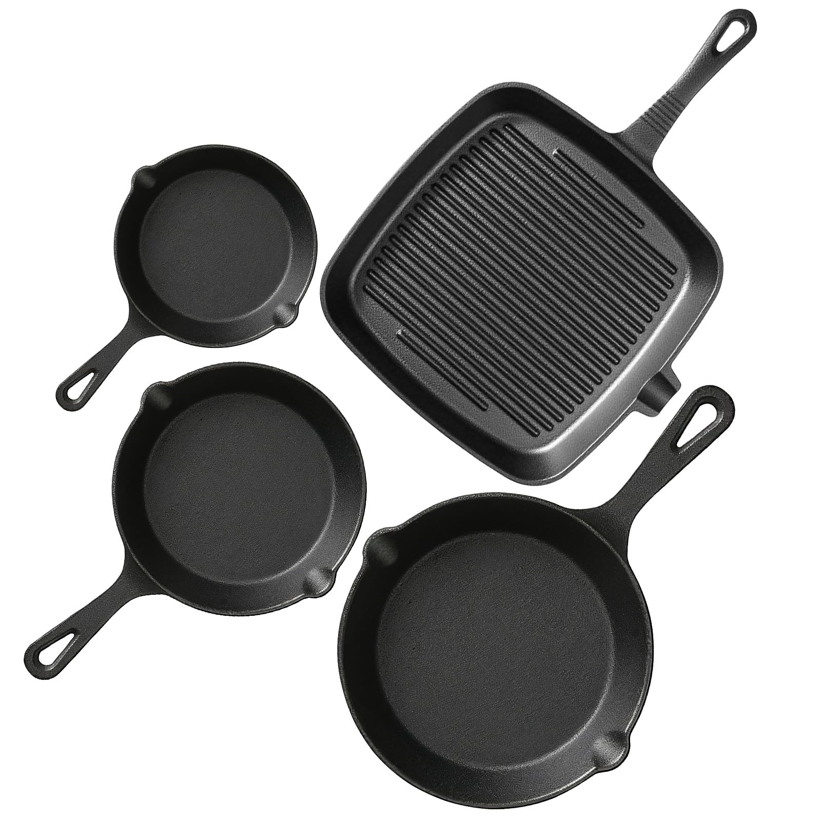 YIYOBEATFO Pre-Seasoned Cast Iron skillets,4 Piece Durable Pots and Pans Set with Handle Covers for Grill, BBQ, Camping Fire, Stovetop, Kitchen and Camping Cookware