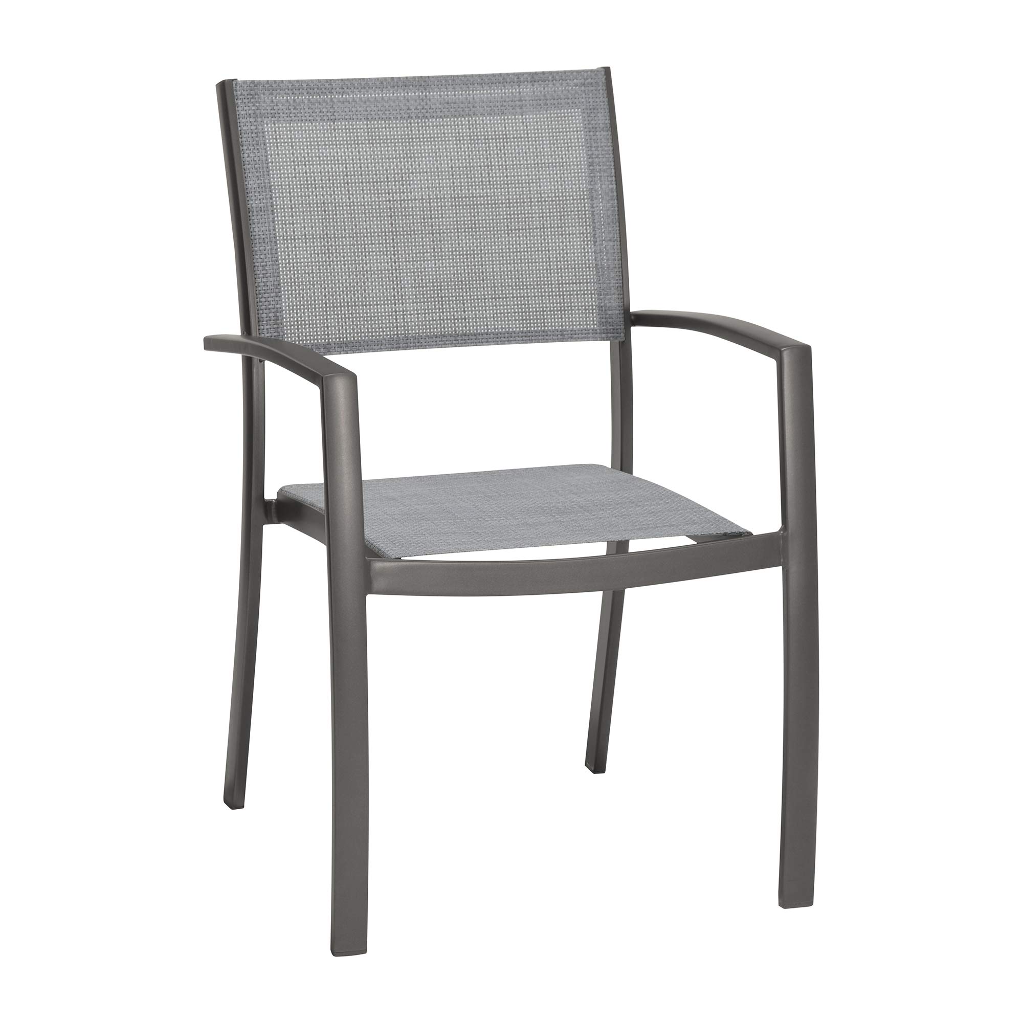 Amazon.com : Armen Living Solana Outdoor Aluminum Arm Dining Chairs in  Cosmos Grey Finish - Set of 2 : Patio, Lawn & Garden