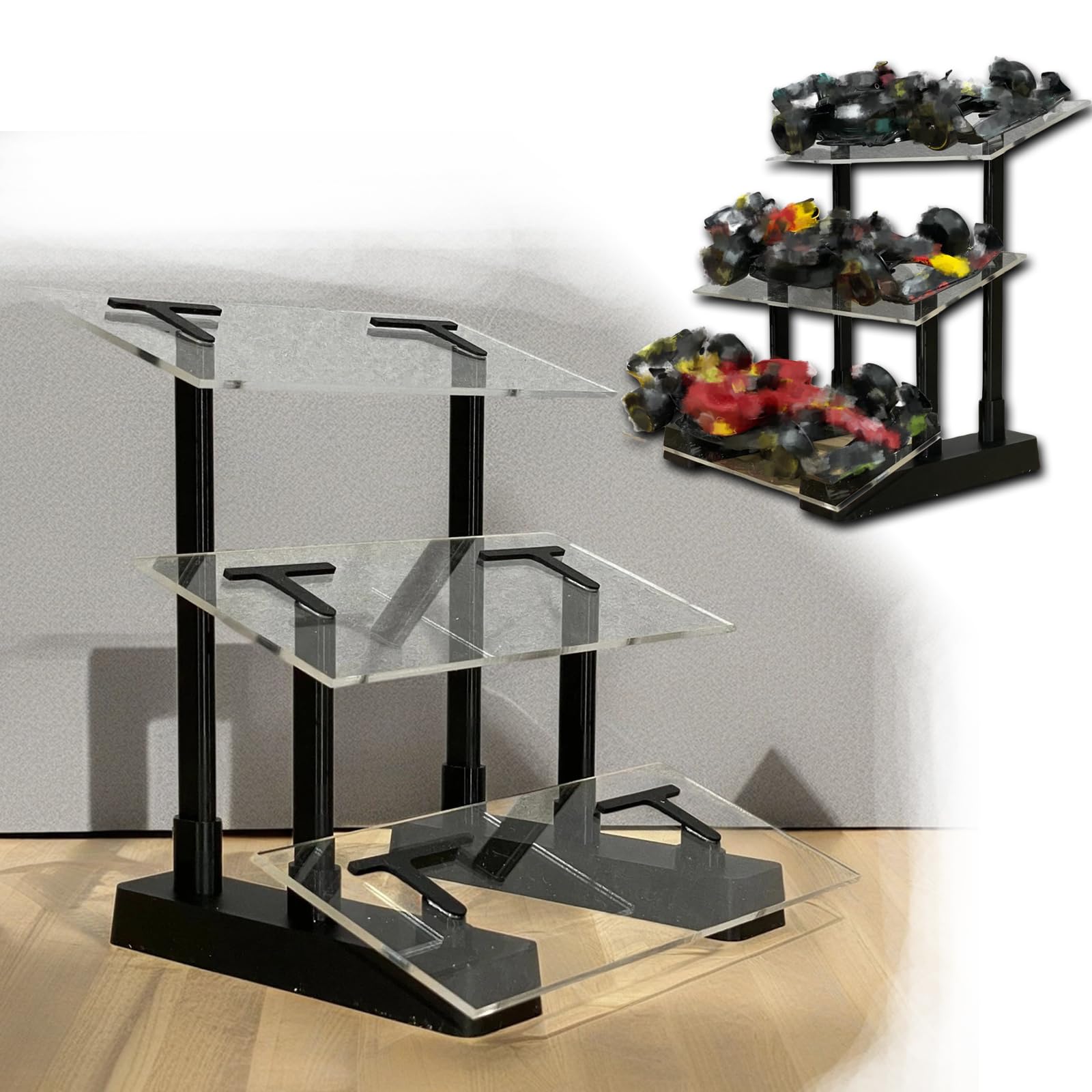 3 Tier Car Model Display Stand, Angled Racing Car Display Case for 1/24 Scale Diecast Models, Tabletop Organiser for 3 Models, Ideal Gift for 1:24 Car Model Collector