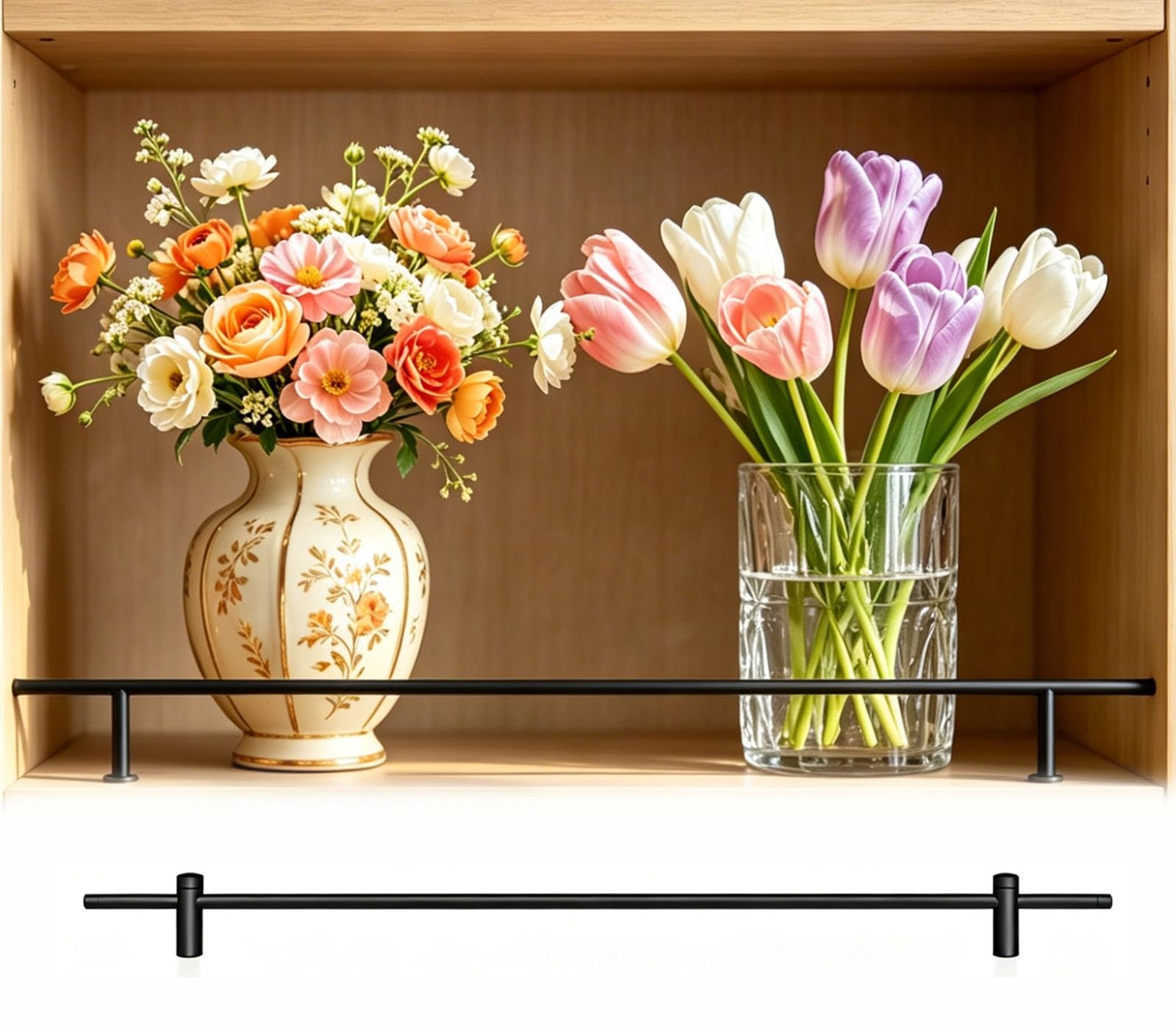 HDYZJQ Customizable Shelf Safety Rail for Decorative Vases, Closet & Bookcase Aluminum Round Tube Shelf Railing Rod, Kitchen Cabinet Shelf Guard Rails(10pcs Black,22"/56cm)