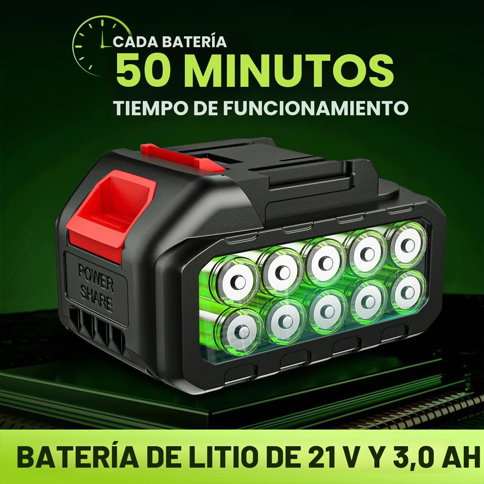 Cortasetos a Batería Potente 500W, Pantalla LCD, 2 Baterías 3.0Ah, Cortasetos Eléctrico Inalámbrico Motor Brushless, Hoja 55cm (Ramas hasta 15mm), Podadora para Jardín con Doble Seguridad