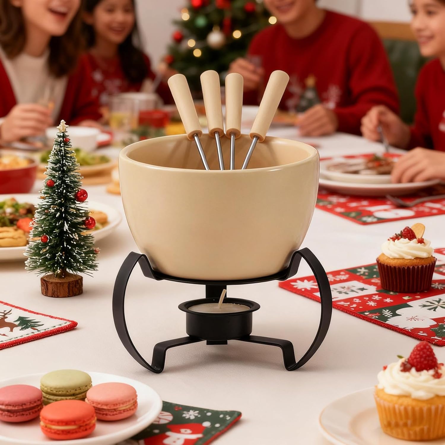 Chocolate Fondue Cup, Break-Resistant Design, Ceramic Material, Mini Melting Mug, Dessert Fondue Pot, Multi-Serving Capacity, with Forks, For Home Kitchen Parties Picnics