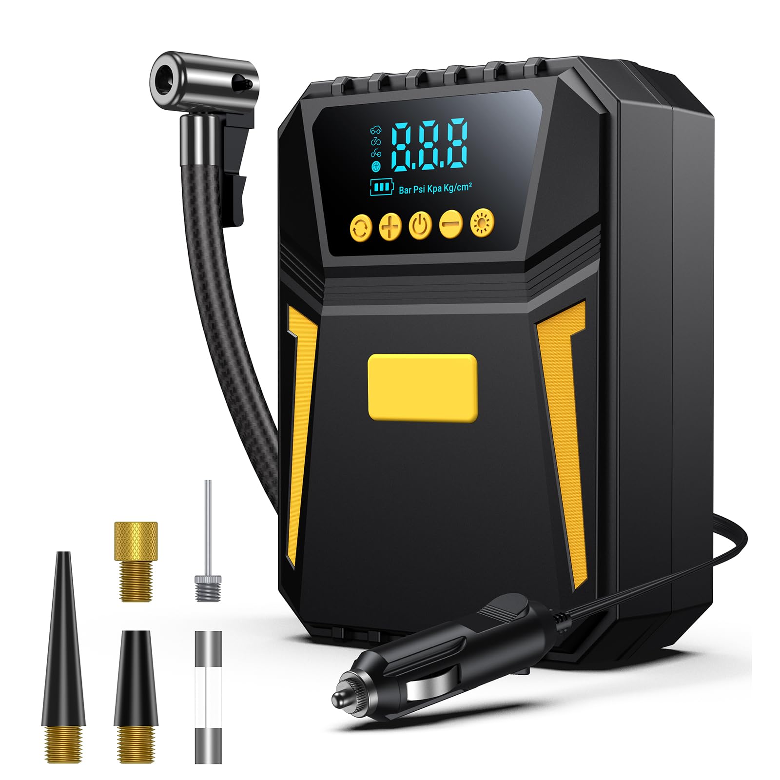Inflador Ruedas Coche - Compresor Aire Portatil 12V DC, Compresor Aire Coche 150PSI con Linterna - para Coches/Motos/Bicicletas/SOS Emergencia, Presión Preestablecida y Apagado Automático