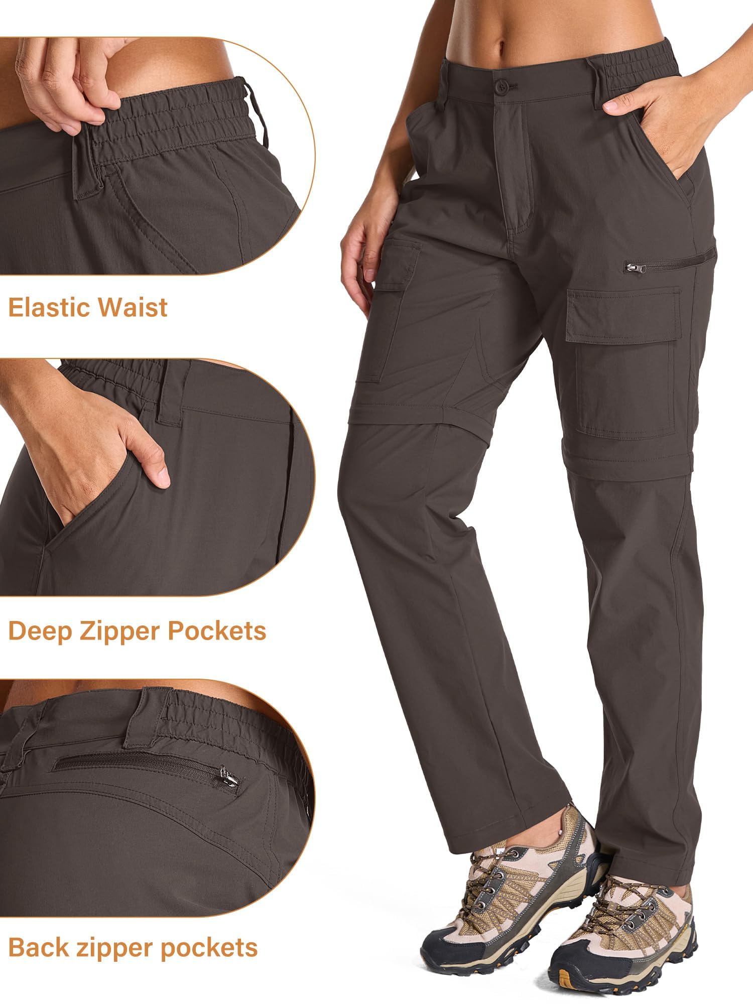 Jessie Kidden Pantalon cargo de randonnée convertible léger à séchage rapide UPF 50+ fermeture éclair pour femme