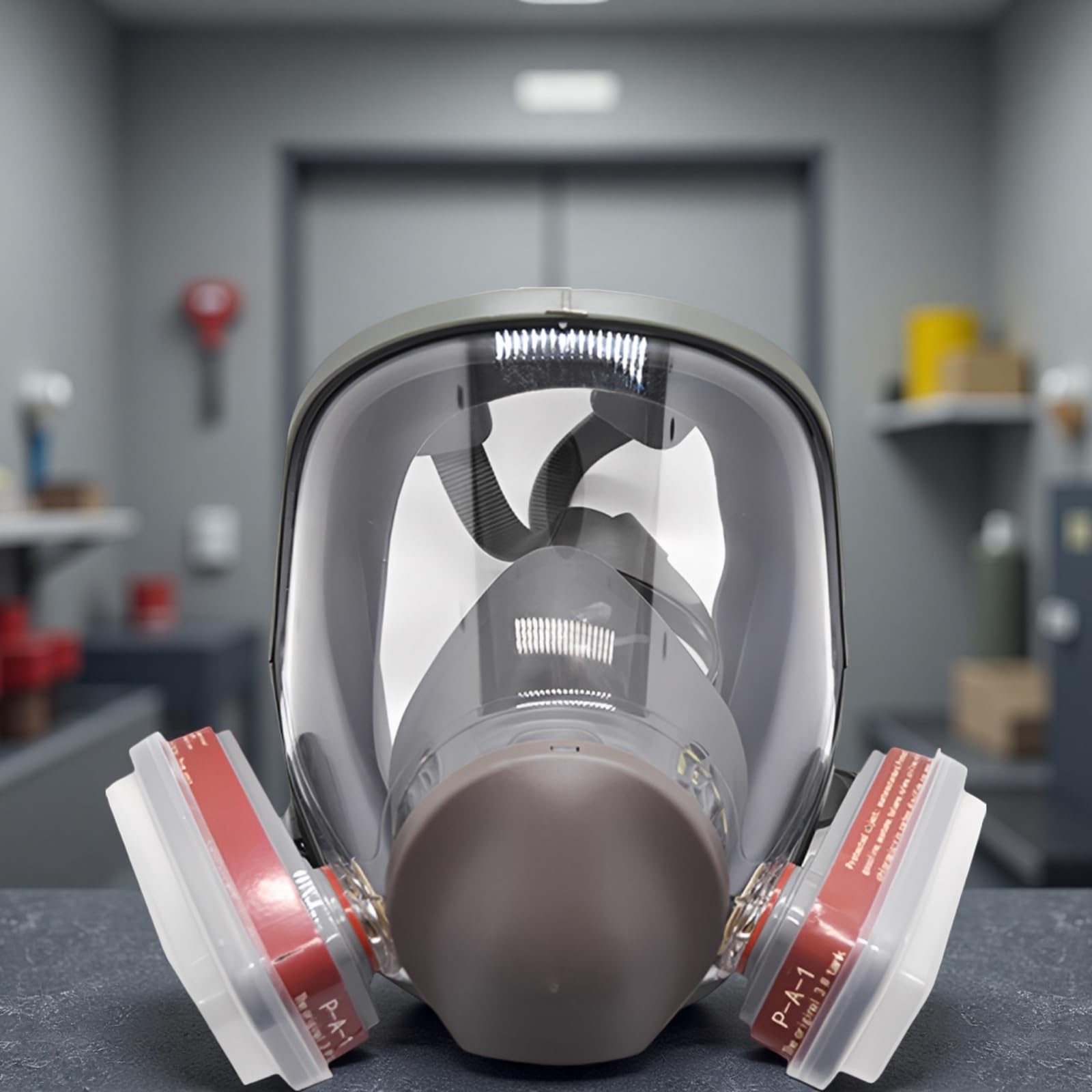 Respirador de cara completa con doble filtración, cartucho de 40 mm, lente antivaho ABS, cómodo sello de silicona, máscaras de gas para pintura en aerosol, sintético, protección industrial