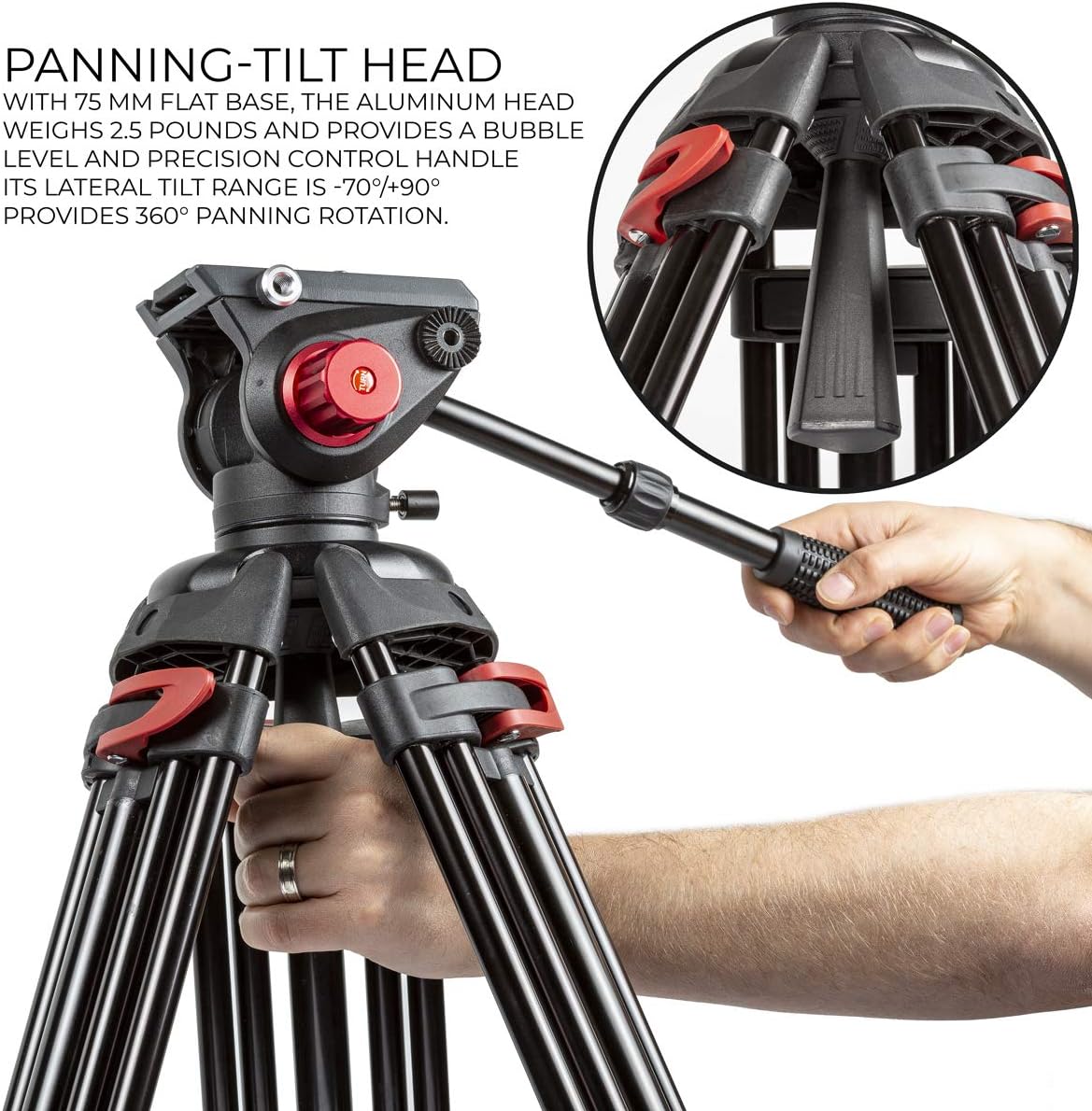 Ultimaxx 72 inch- Professional Heavy Duty Tripod Aluminum Twin Tube, 360 Panning Fluid Head, Non Slip High Strength Legs, Max Loading 17 LB, Camcorders and Cameras