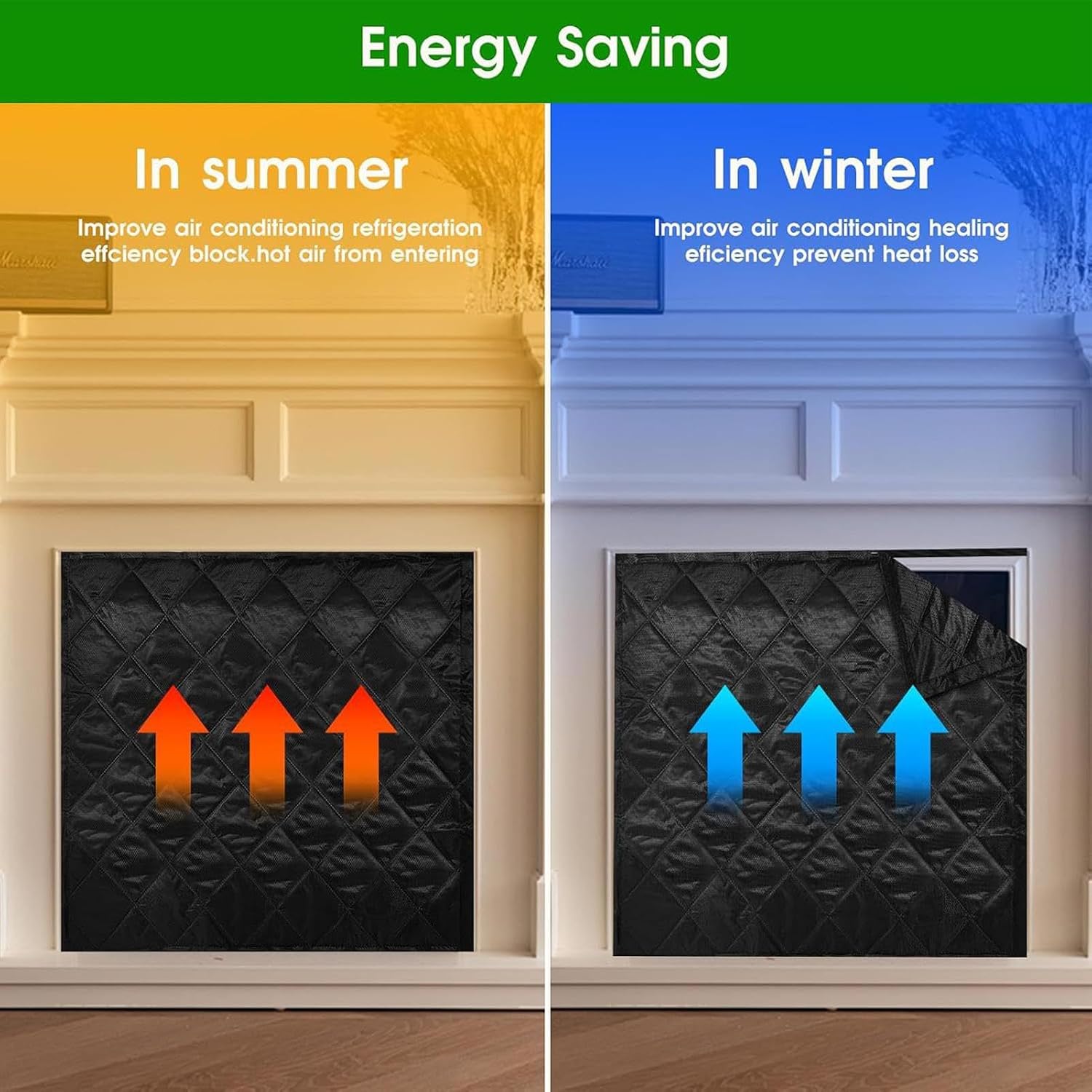 Magnetic Fireplace Cover Blanket, Heat Loss Prevention Shield, Energy Saving Blocking Guard for Winter Summer Living Room Bedroom Indoor Home, Protective Solution for Seasonal Comfort