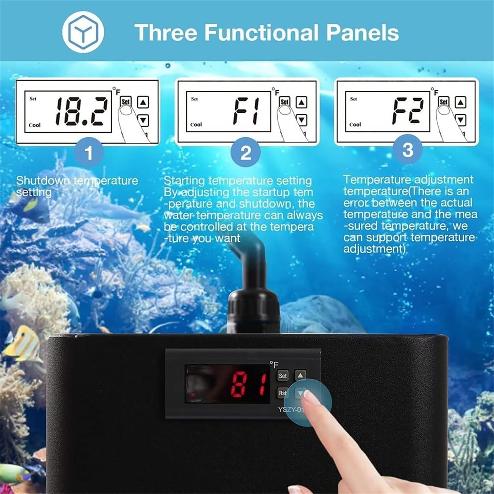 Enfriador de Acuario, máquina refrigeradora de Agua para peceras | Incluye mangueras y bombas, refrigeración por compresor, control de temperatura táctil y funcionamiento silencioso