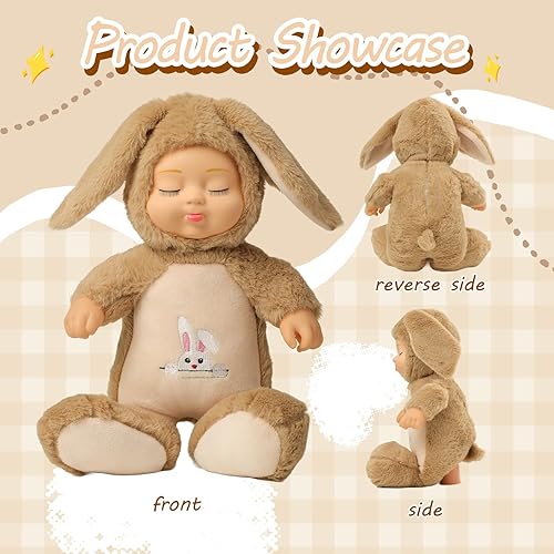 Miniatura 4 de Muñecas de bebé Reborn de 14 pulgadas, conejito marrón realista de silicona suave, muñeca recién nacida de silicona de cuerpo completo real