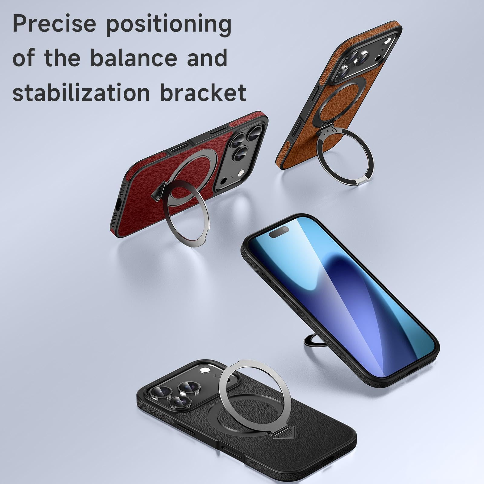 Etui na telefon iPhone 17 Pro Max etui + stojak magnetyczny pierścień + rama + bezprzewodowe ładowanie, skóra zderzaka Slim Shell do iPhone 17 Pro Max (3)