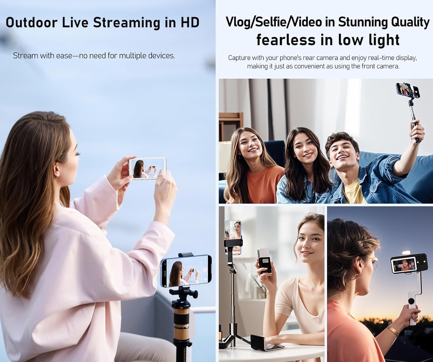 Magnetic Phone Vlog Selfie Monitor Screen, Using Rear Camera for Selfie Vlog Or Live Stream (Wireless Connection) - Gunmetal