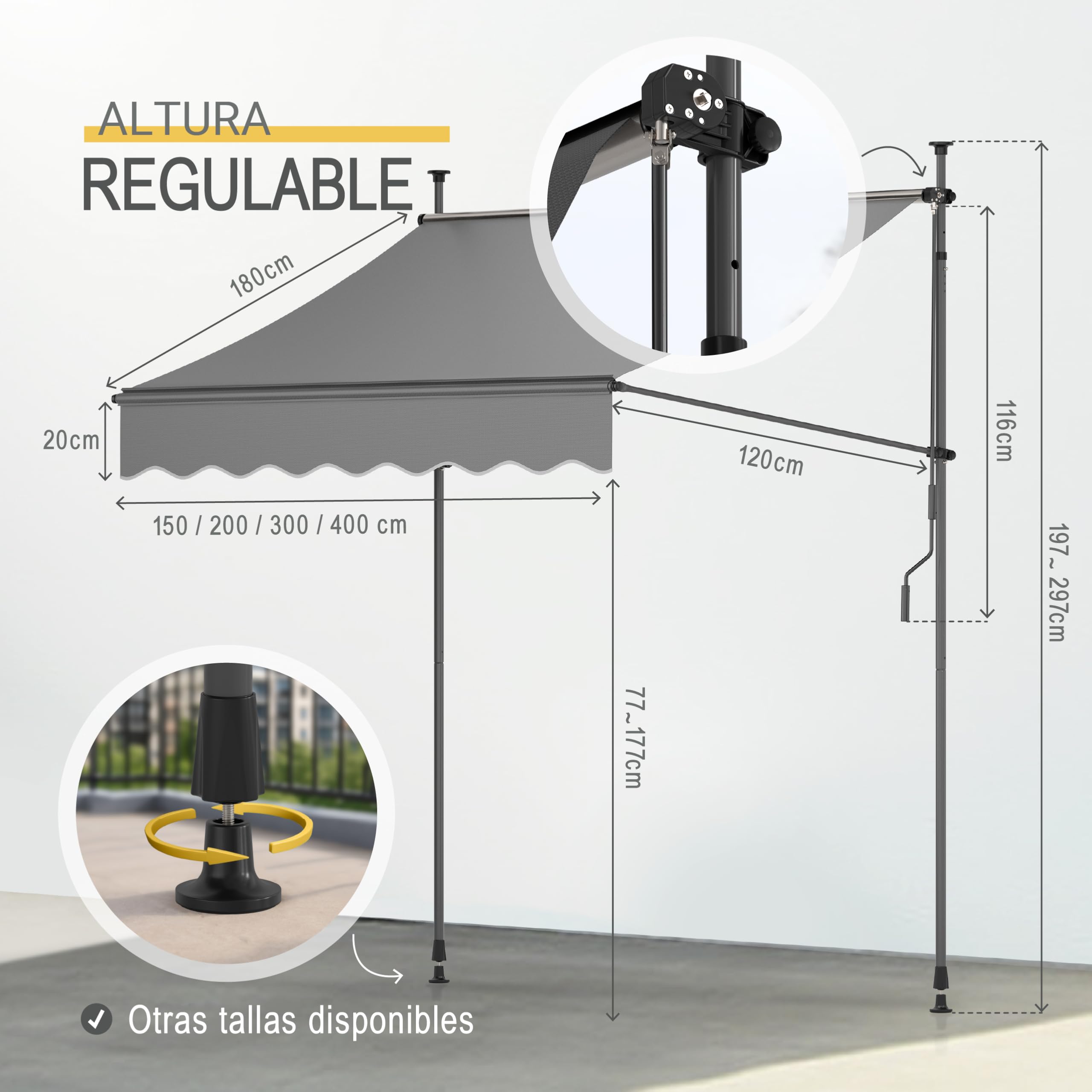 Sol Royal Toldo de Pinza sin Taladrar con Manivela Resistente a Rayos UV | 1,5m de ancho antracita protección solar balcón terraza de pie para pinzar marquesina enrollable agujeros parasol BM3