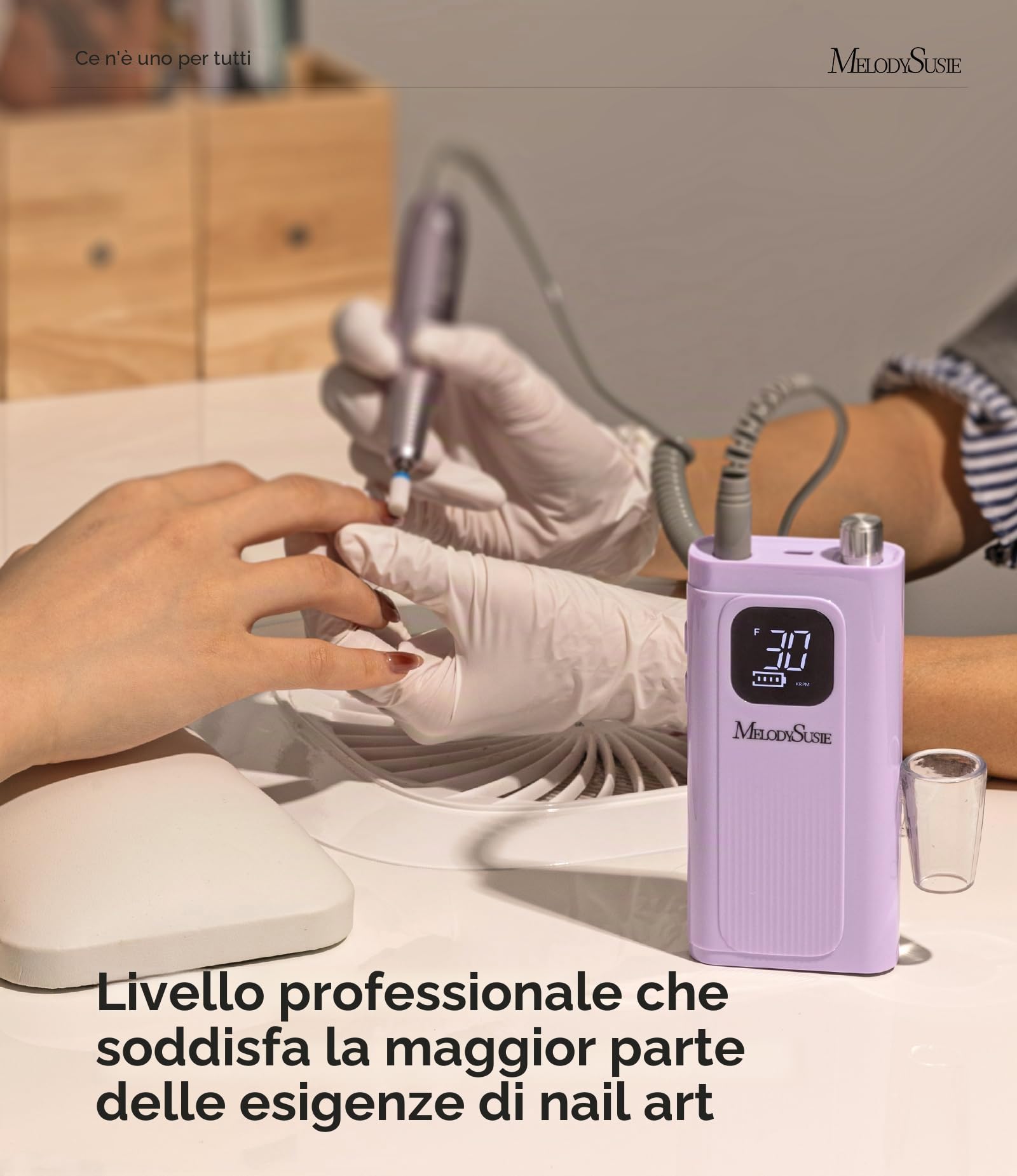 MelodySusie Trapano ricaricabile per unghie, 30000 giri/min, lima elettrica per modellare, rimuovere e lucidare unghie in gel, leggera e facile da usare