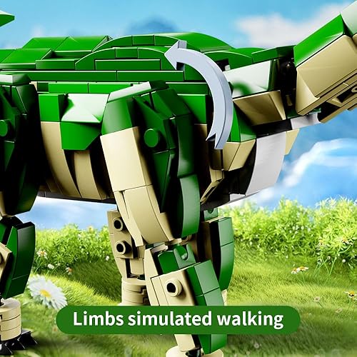 Miniatura 3 de Mesiondy Juego de bloques de construcción de dinosaurios, 582 piezas, juguete de dinosaurio interactivo y realista con cuello giratorio, kit de