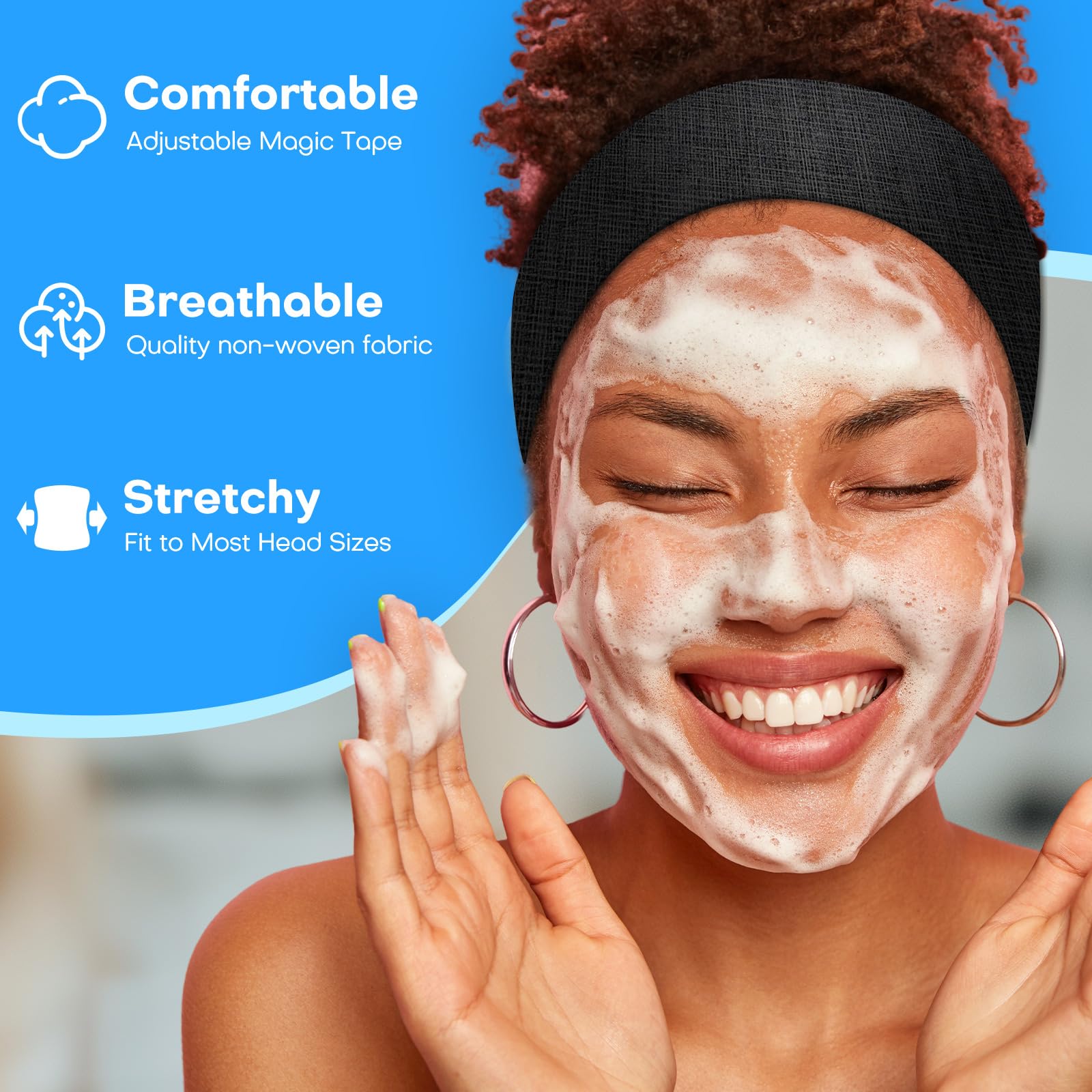 Noverlife 100 diademas desechables, diademas elásticas de spa con cinta mágica ajustable, bandas de pelo esteticista de tela no tejida para el cuidado de la piel facial, maquillaje, envolturas suaves