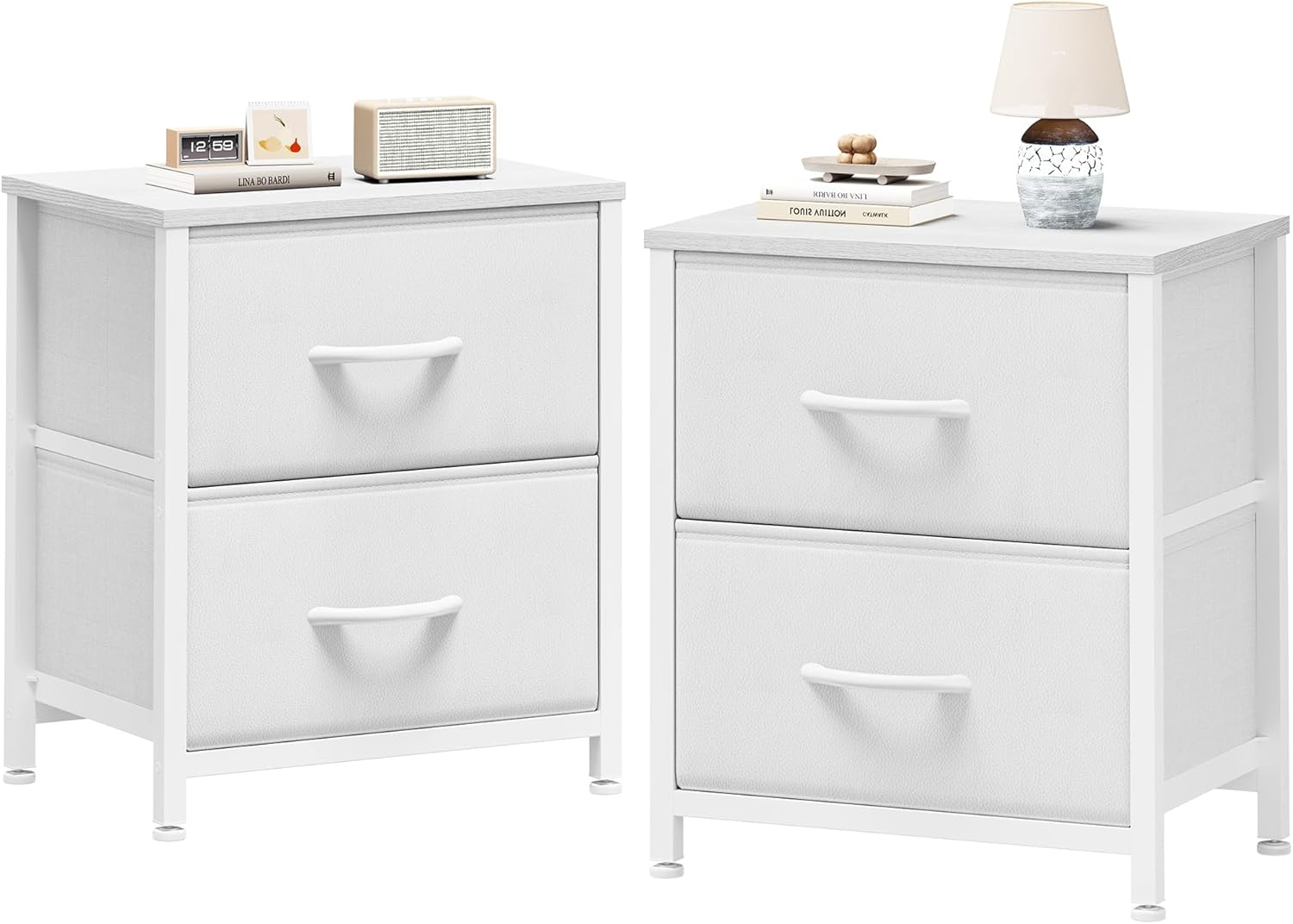 Sweetcrispy Nightstand Set of 2 with 2 Storage Drawers, 20" Height Small Bed Side Furniture End Table, Wooden Top Fabric Cabinet Kids Mini Dresser for Bedroom, Closet, Entryway, College Dorm