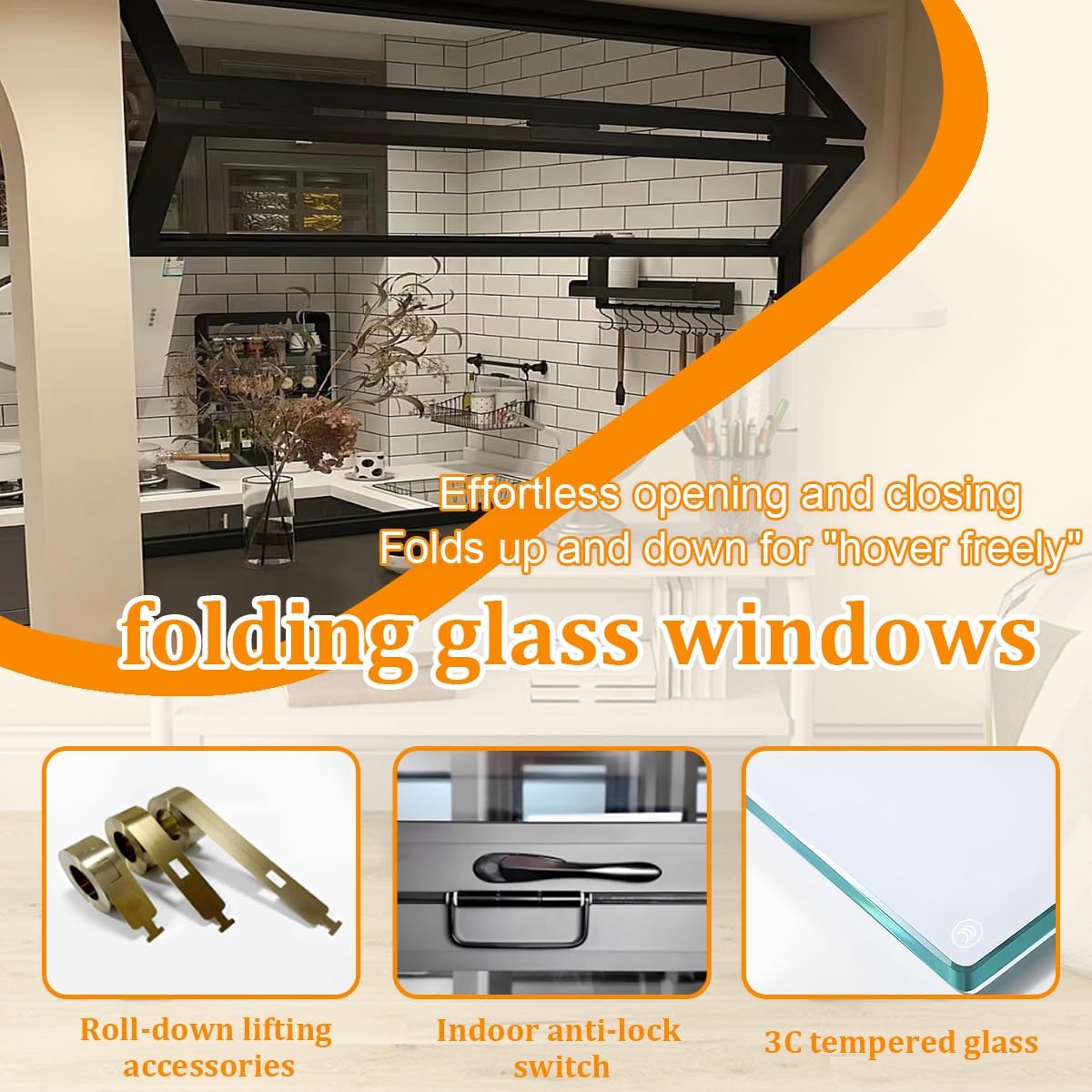 Ventana Plegable Interior de Doble Guillotina - Ventana de Concesión de Aluminio con Vidrio Reforzado. Ventana Corrediza Comercial Personalizable para Restaurante Café(White,WxH 48x32in/121.9x81.2cm)