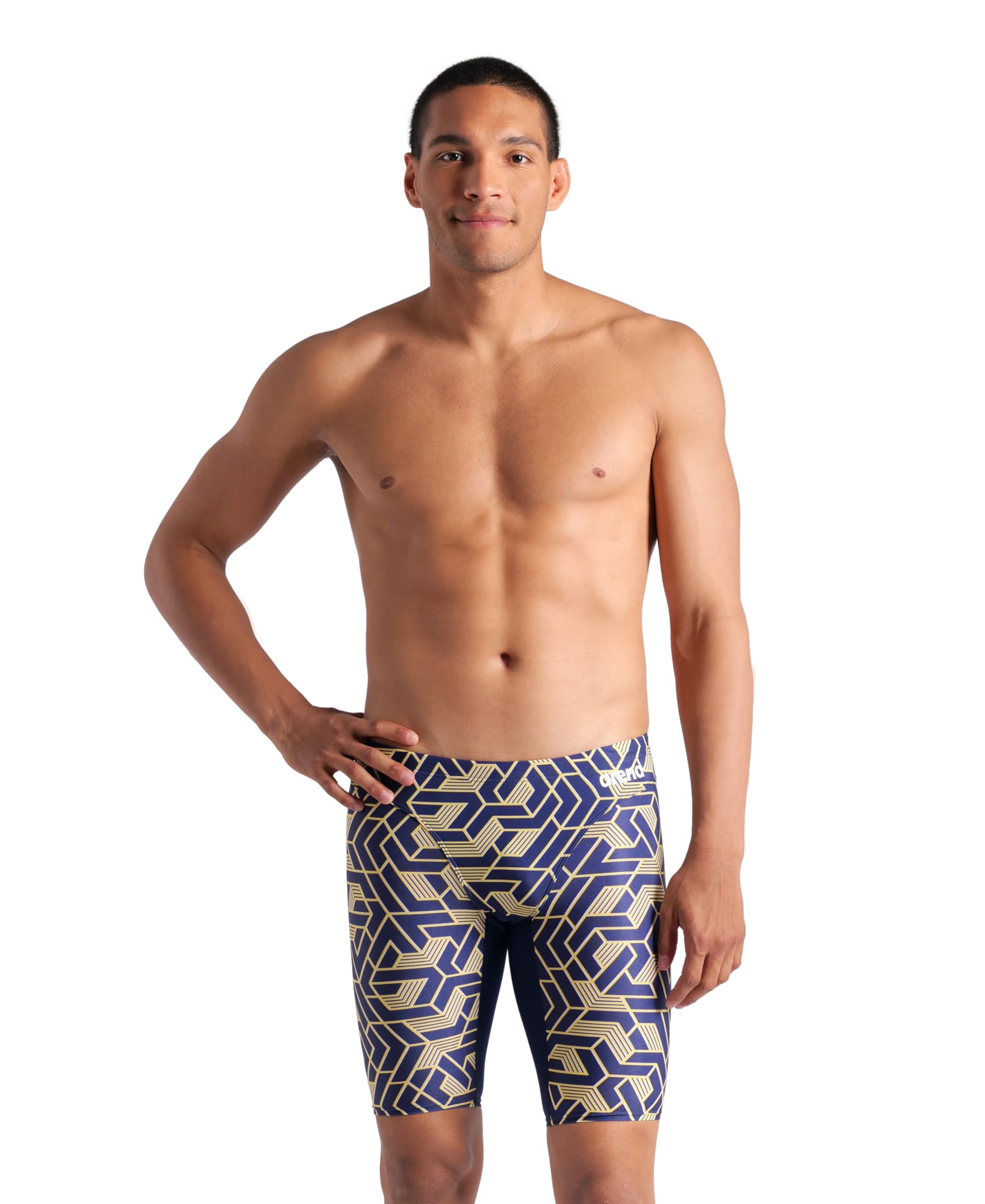 Arena Men's Navy/Team Navy Yellow Performance Escape Swim Jammer Athletic Swimwear Professional Swimsuit