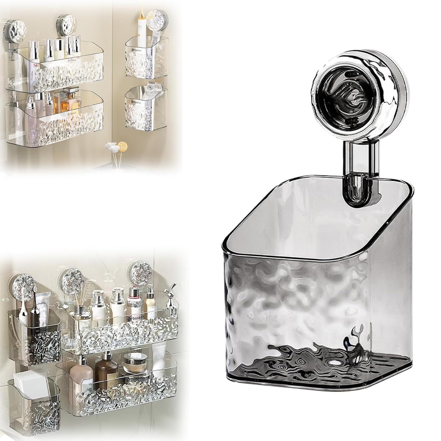 Light Luxury Style Punch-Free Storage Rack Light Luxury Style Glacier Pattern Suction Cup Shelf Corner Shower Caddy Suction