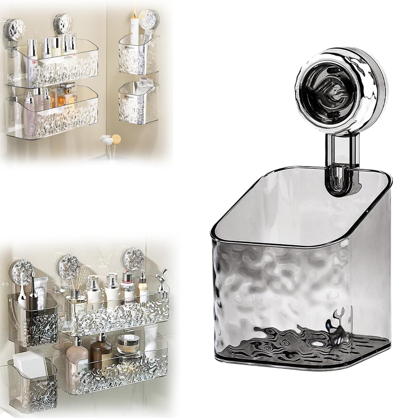 Light Luxury Style Punch-Free Storage Rack Light Luxury Style Glacier Pattern Suction Cup Shelf Corner Shower Caddy Suction