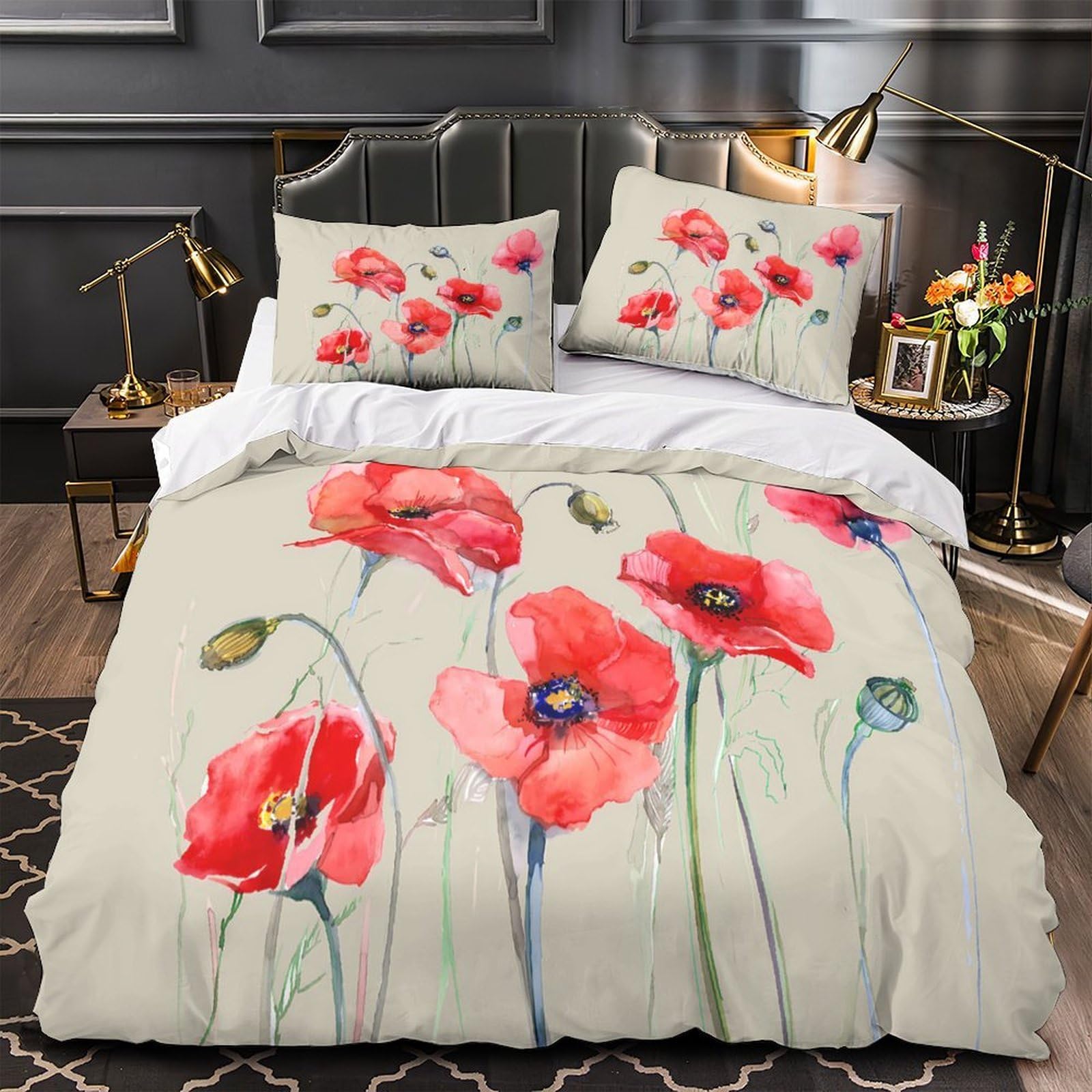 Housse de couette coquelicots hypoallergénique avec fermeture éclair