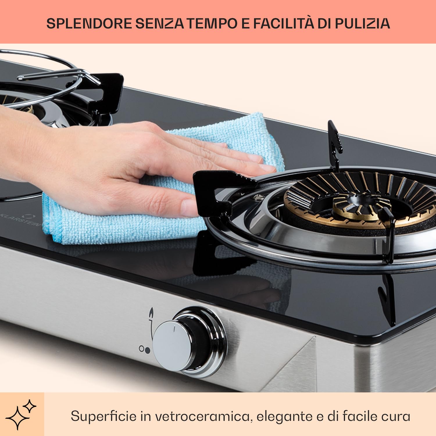 Klarstein Piastra a gas con 2 fuochi cottura e tavolo da 2 bruciatori piano 7,7 kW in acciaio inox