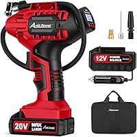 AvidPower 20V Cordless Tire Inflator Portable Air Compressor w/ Rechargeable Battery, 12V DC Adapter, Digital Gauge & Auto Shut-Off