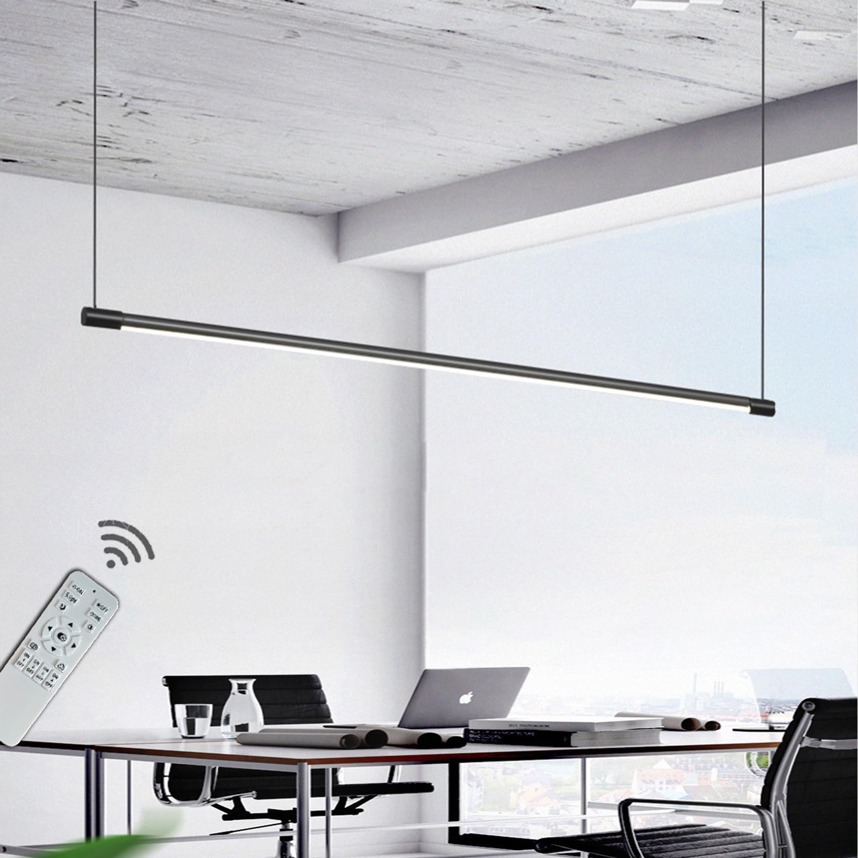 WJYCYN Linear Black White Light, Dining Room Pendant Lights Modern Pendant Lights LED Dining Table Pendant lamp Height-Adjustable Chandelier for Bedroom Office bar Hanging lamp L100cm 20W