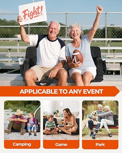 Miniatura 8 de Sportneer - Paquete de 2 asientos para gradas de estadio, con respaldo, soporte para espalda, cojín ancho acolchado y reposabrazos para eventos