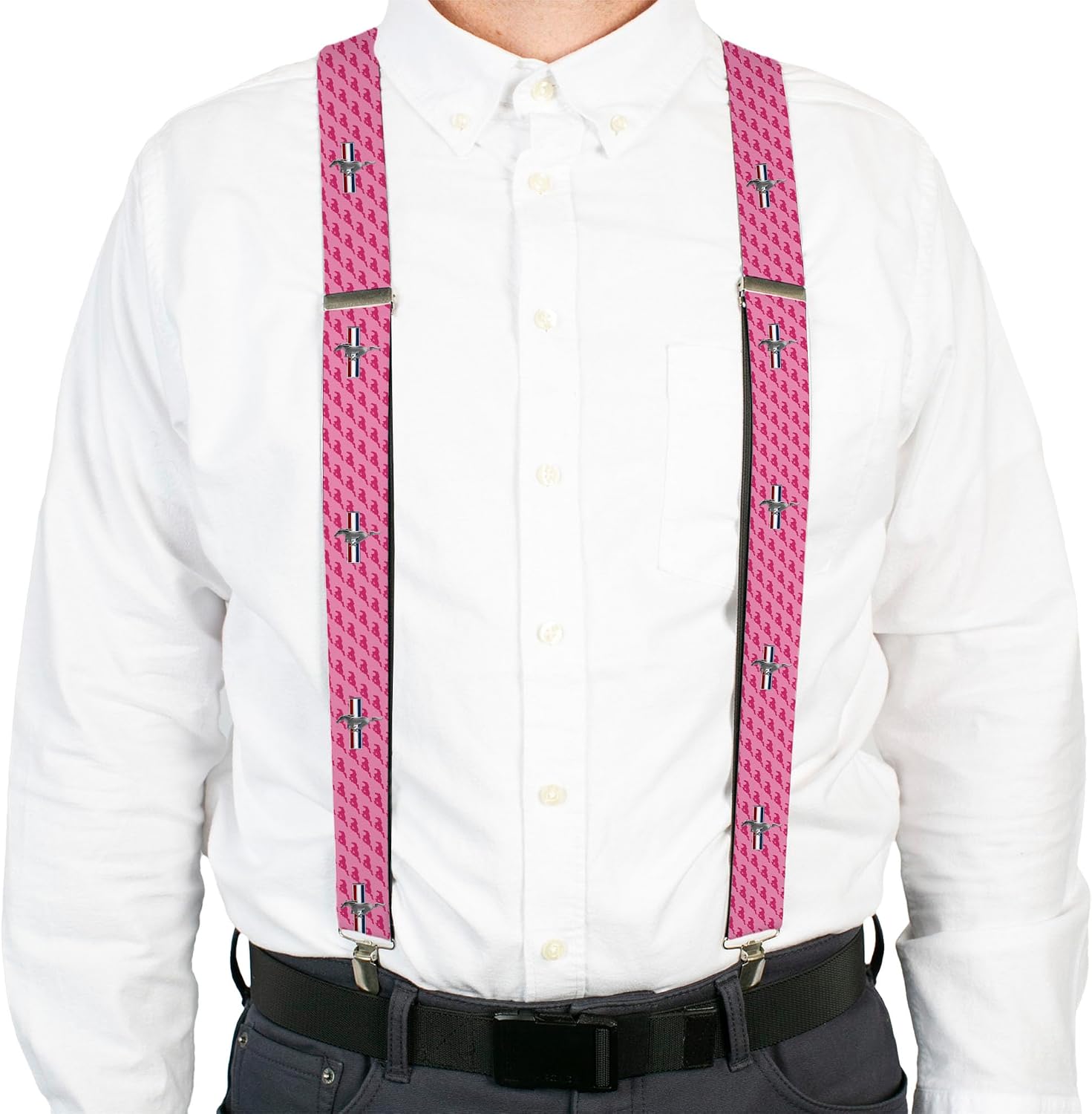 Buckle-Down Suspenders - Ford Mustang W/bars W/text Pink Logo Repeat Accessory