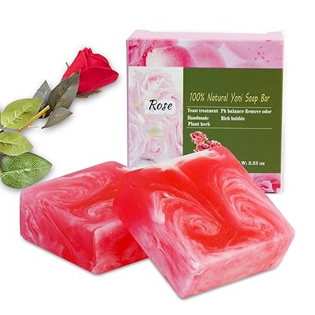 2 PCS Yoni Soap Bars for Women, 100% Handmade Natural PH Balanced & V Cleansing Soap for Women, All Natural Odor Remover with Bubble Foam Net, Yoni Wash Away Odor Deodorant 3.53oz/100g (pink)