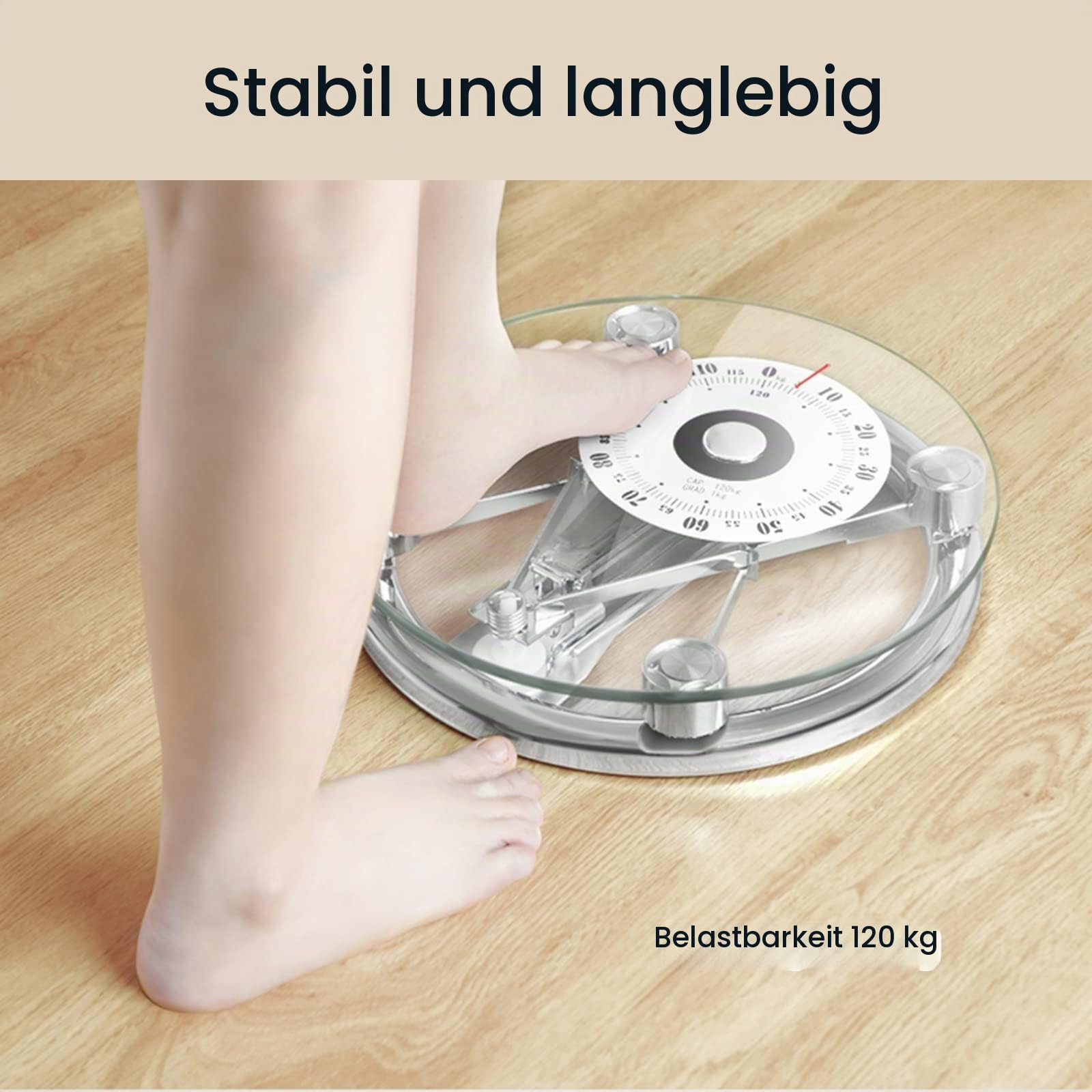 Analoge Personenwaage/mechanische Waage, robuste Plattform aus gehärtetem Glas, analoges Zifferblatt, leicht ablesbar, der Fehler kann angepasst Werden, 120 kg Kapazität (Size : Square)