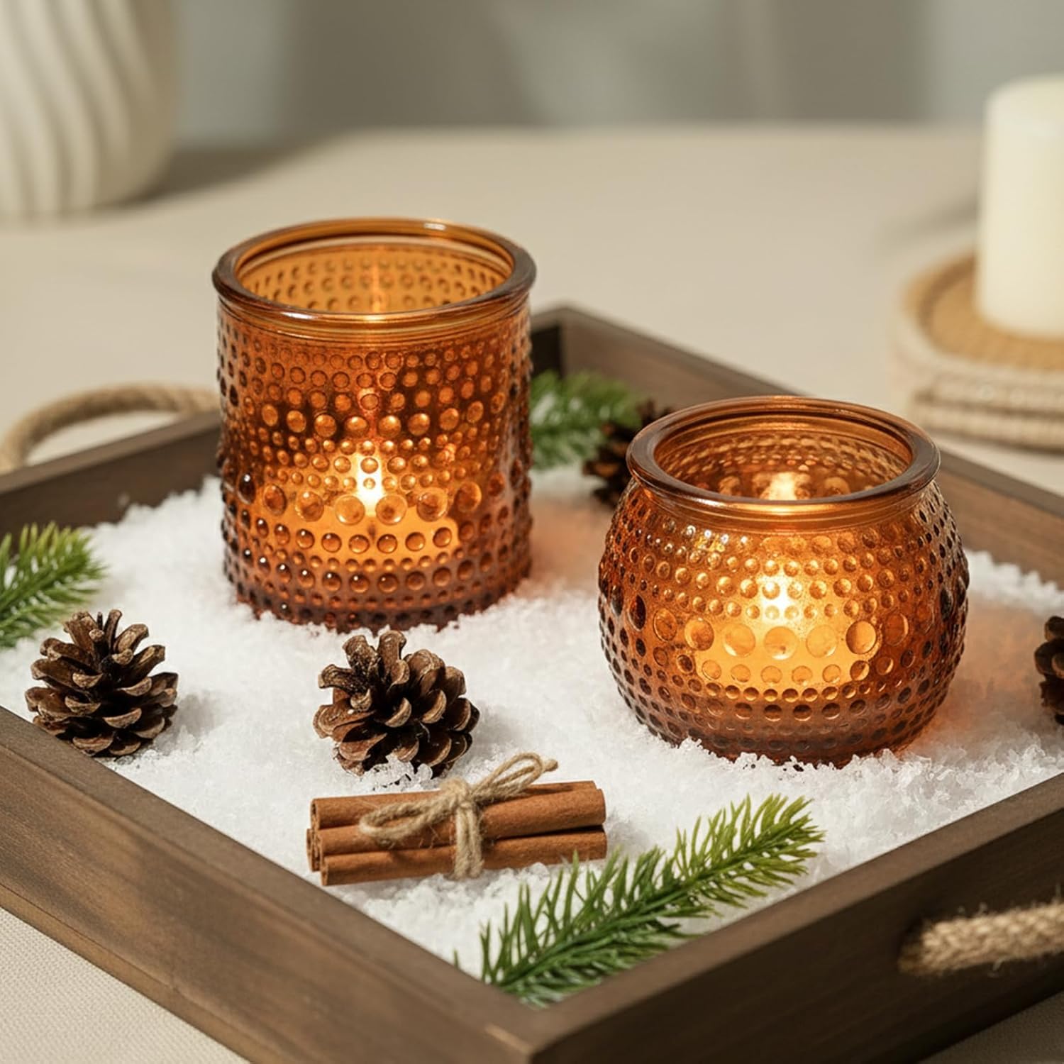 36pcs Amber Votive Candle Holders, 2x2.5in Glass Tea Lights Candle Holders for Table Centerpiece for Home Decor Party Fall Boho Decor (Amber) - Image 4