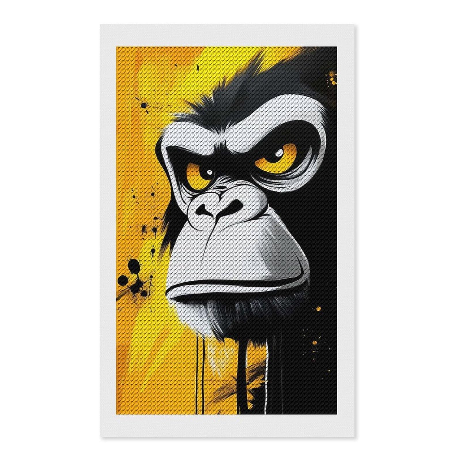 Junmoney Angry Gorilla Portrait DIY Diamond Art Canvas Kit 12"x20", Winter Craft, Mindful Craft Project, Aesthetic Room Decor, Decor Project