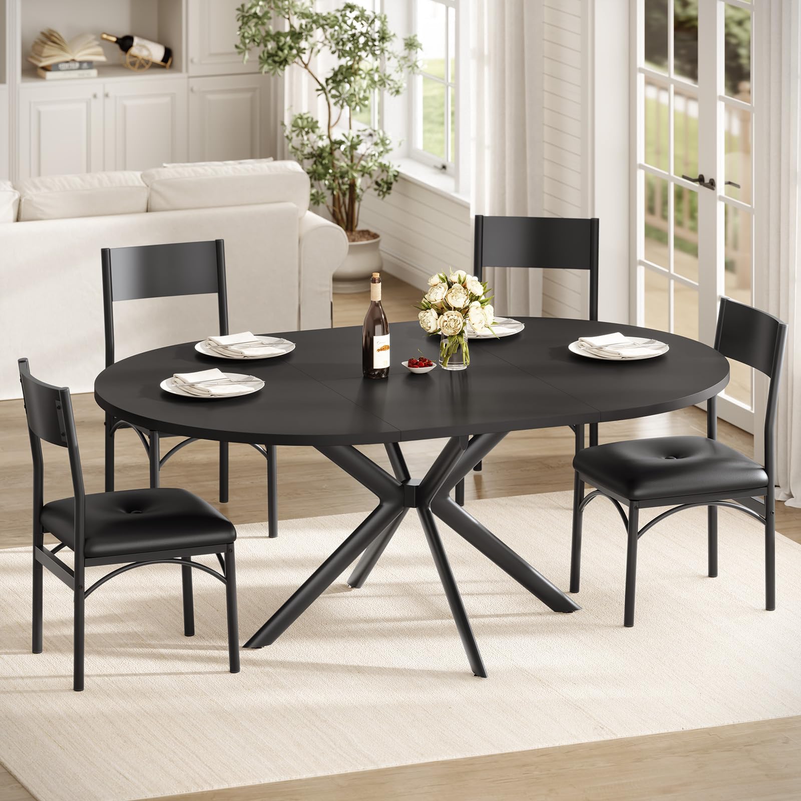 Dimensions and weight capacity of the Itaar Round Extendable Dining Table and Dining Chairs.