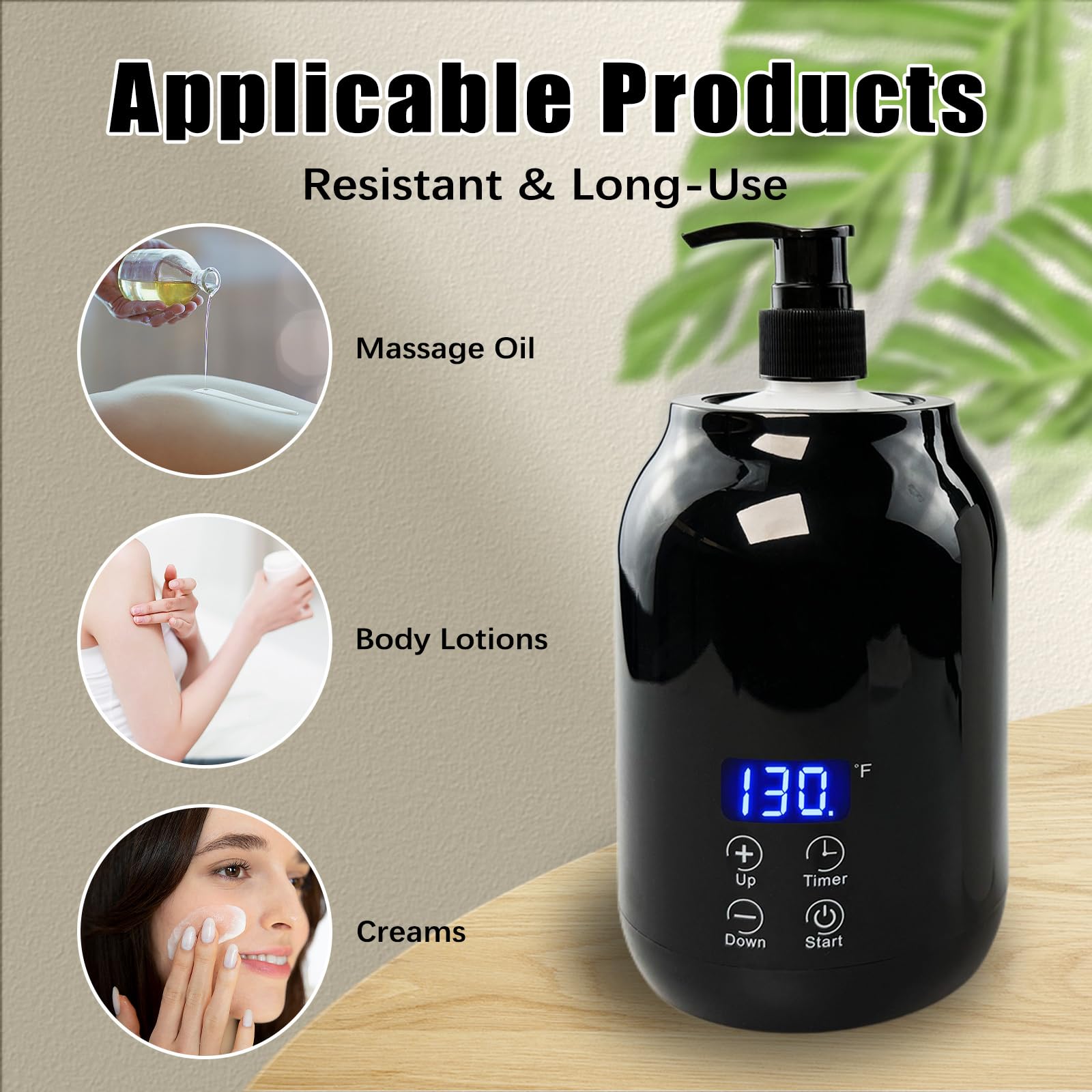 Massageöl Wärmer, Einstellbare Massageölwärmer 30-65°C mit 2 Ölflaschenspender LED Anzeige, Gel Ölwärmer Flaschenwärmer für Spa Salon
