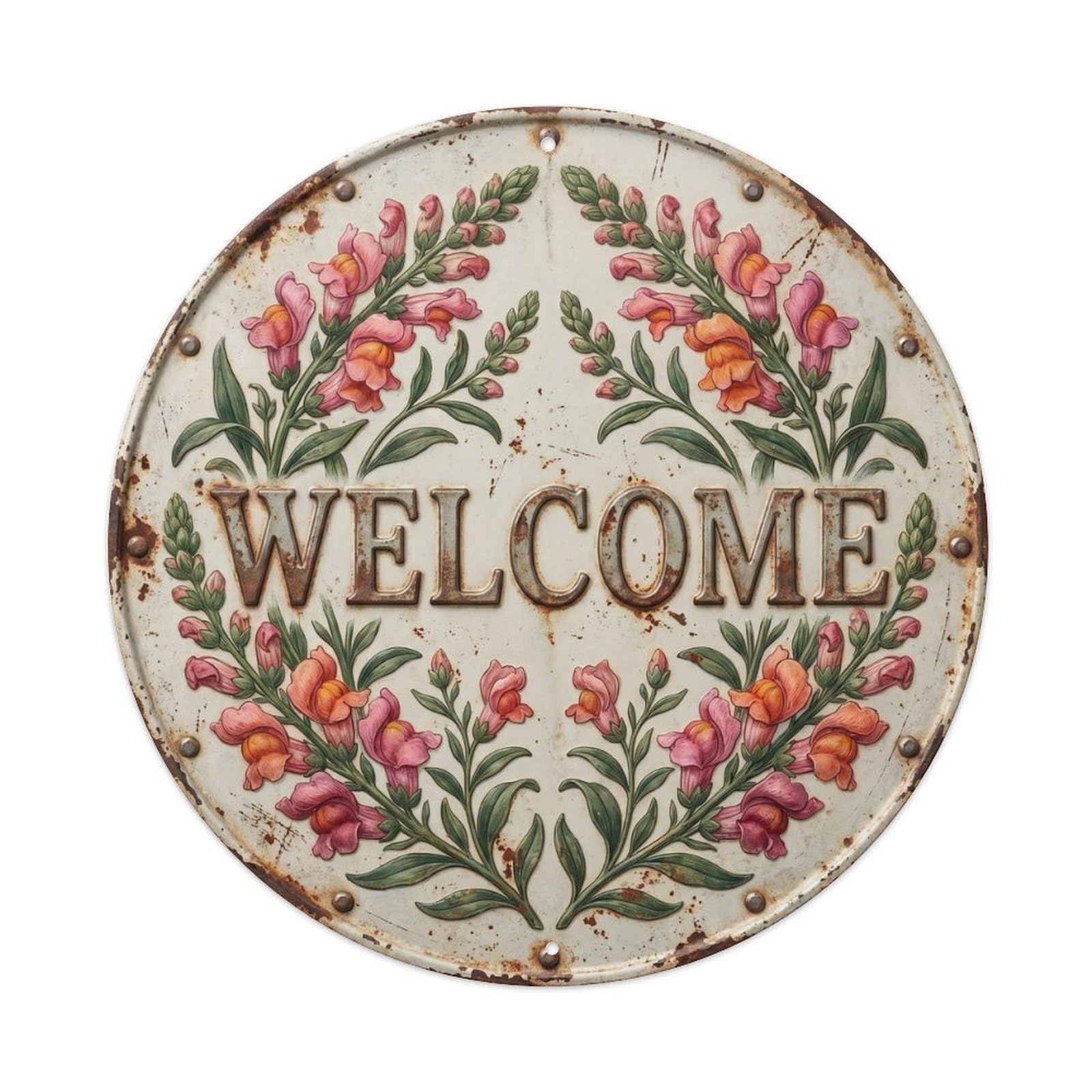 Snapdragon Welcome Botanical Floral Greeting Label Metal Tin Sign