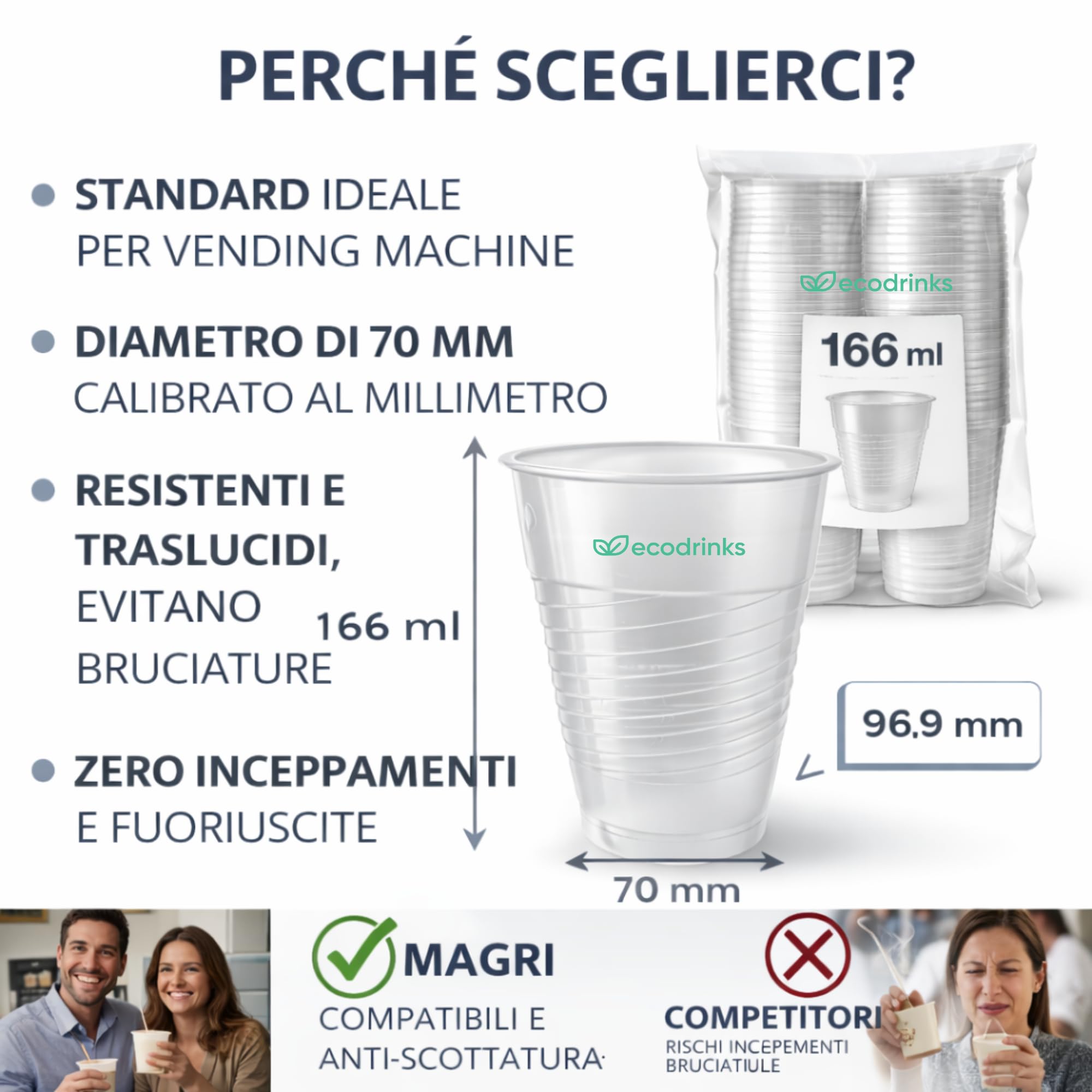 Bicchieri Caffe 166ml per Distributori Automatici - Resistenti e Anti-scottatura - Adatti a Acqua, Cappuccino, Tè e Cioccolata - Ideali Per Aziende, Sale Pausa ed Eventi (Traslucido, 1000 pz)