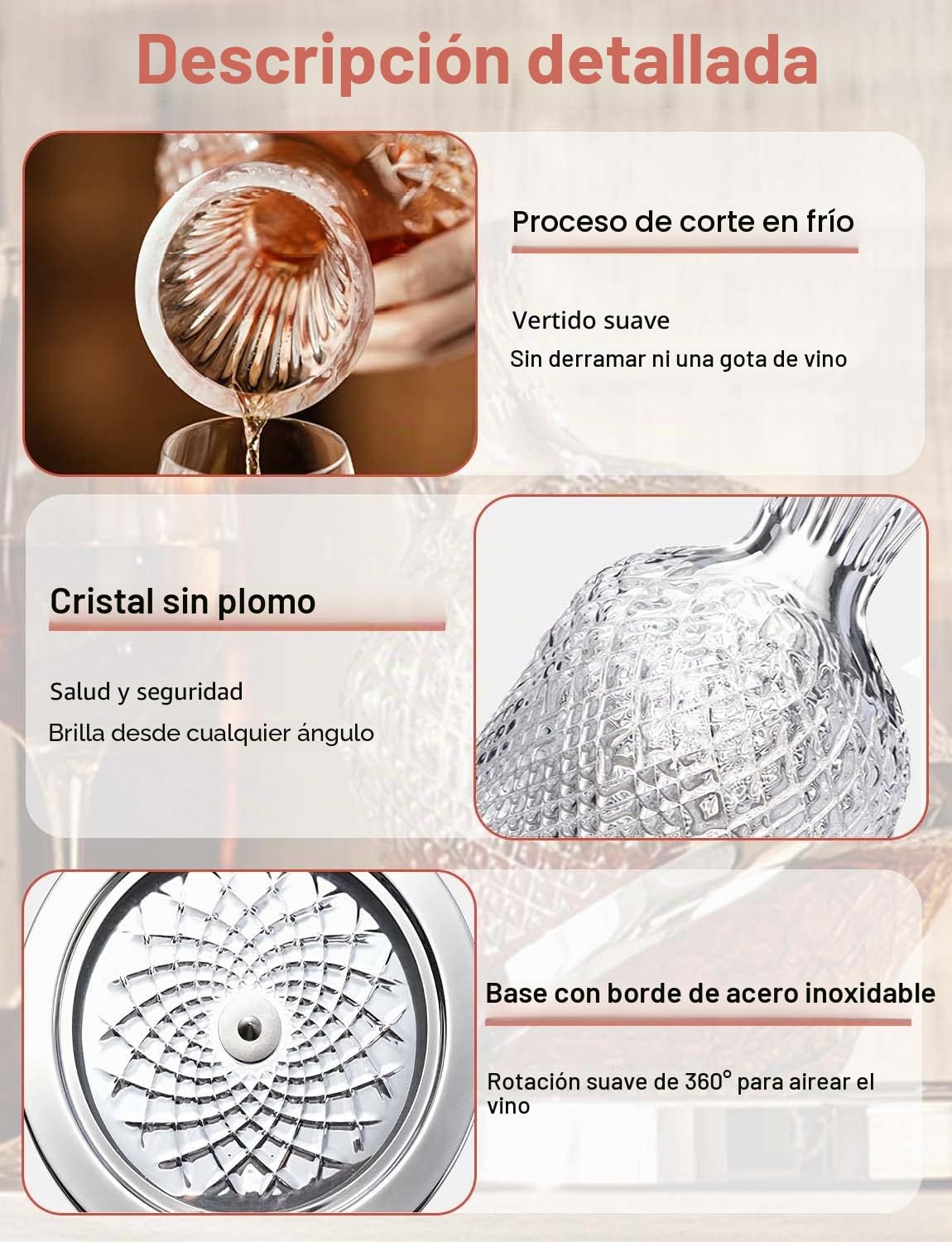 Decantador de vino, decantador de whisky, decantador de vino giratorio 360°, 1,5 l, jarra de vino de whisky, decantador de cristal sin plomo, regalo para los amantes del vino, regalos de
