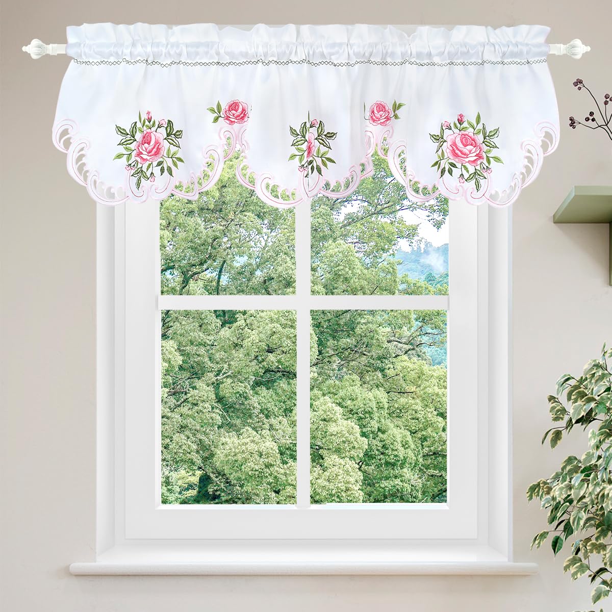 Molaxhome Beautiful Dazzling Embroidered Window Valance,Rod Pocket Valance and Tiers for Home Decor (Pink, W58x14L)