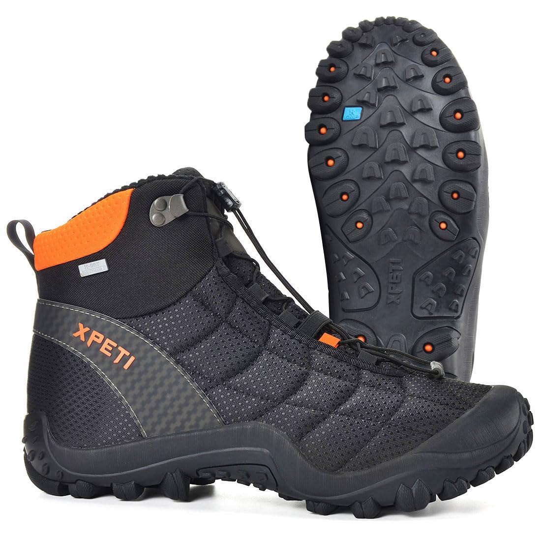 Manfen Men's Hiking Boots Waterproof Winter Snow Boot Outdoor Shoes Black Orange Size 8