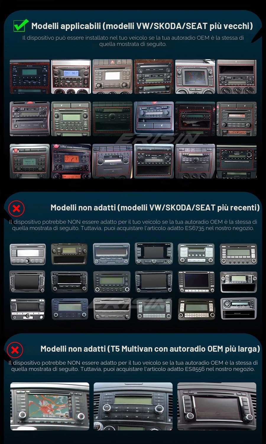 erisin 8-Core 4+64GB Android 14 Autoradio GPS Navigatore per VW Golf 4 T4 Passat B5 Bora Sharan Polo Skoda Seat DAB CarPlay Wifi BT5.0 DSP Canbus SWC RDS FM Radio CD/DVD