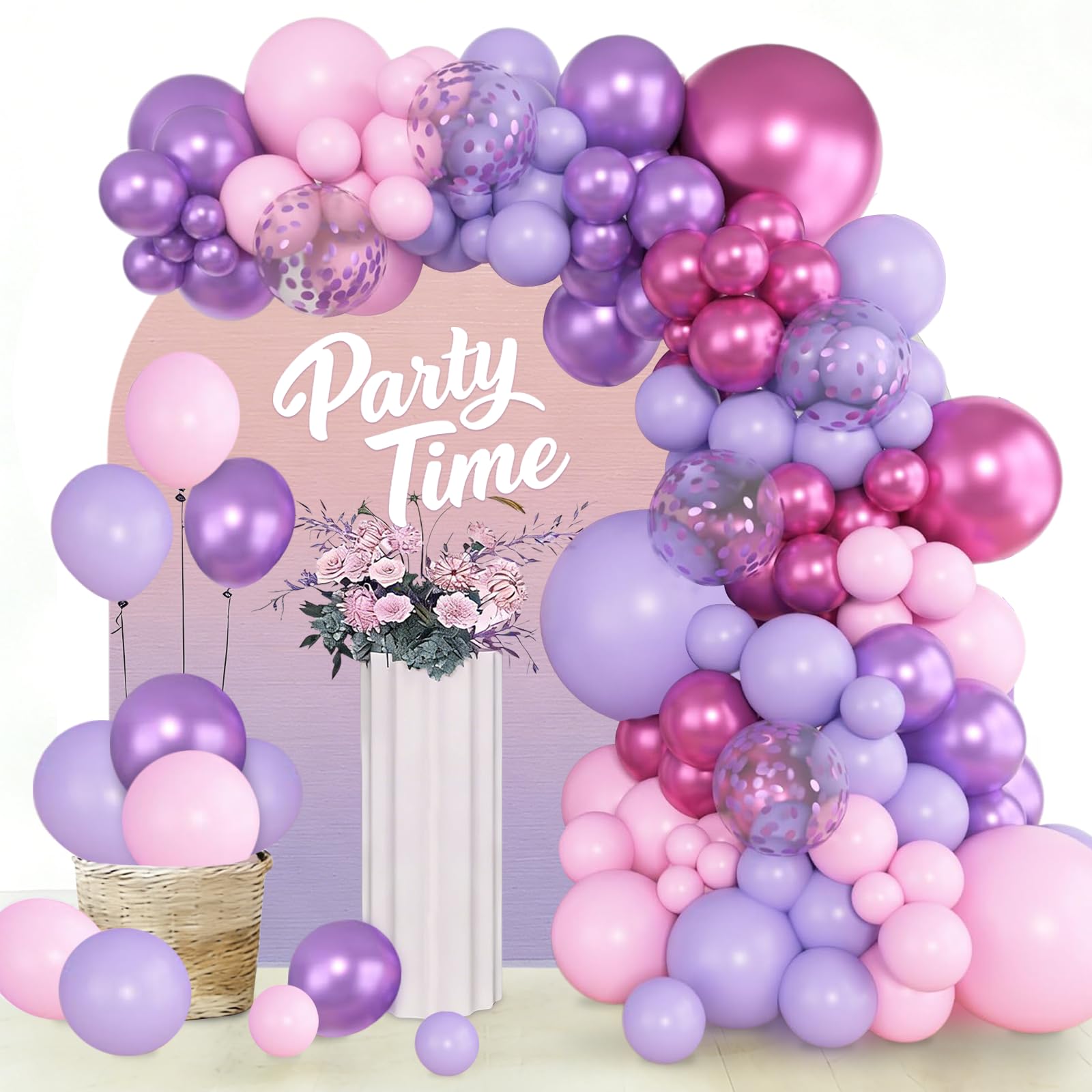 Purple Pink Balloon Arch Kit, Confetti Balloons, 103Pcs 18 12 10 5 Inch Different Sizes Balloon Garland, Latex Balloons, Perfect for Baby Shower, Birthday, Gender Reveal,Wedding, Hen Party Decorations