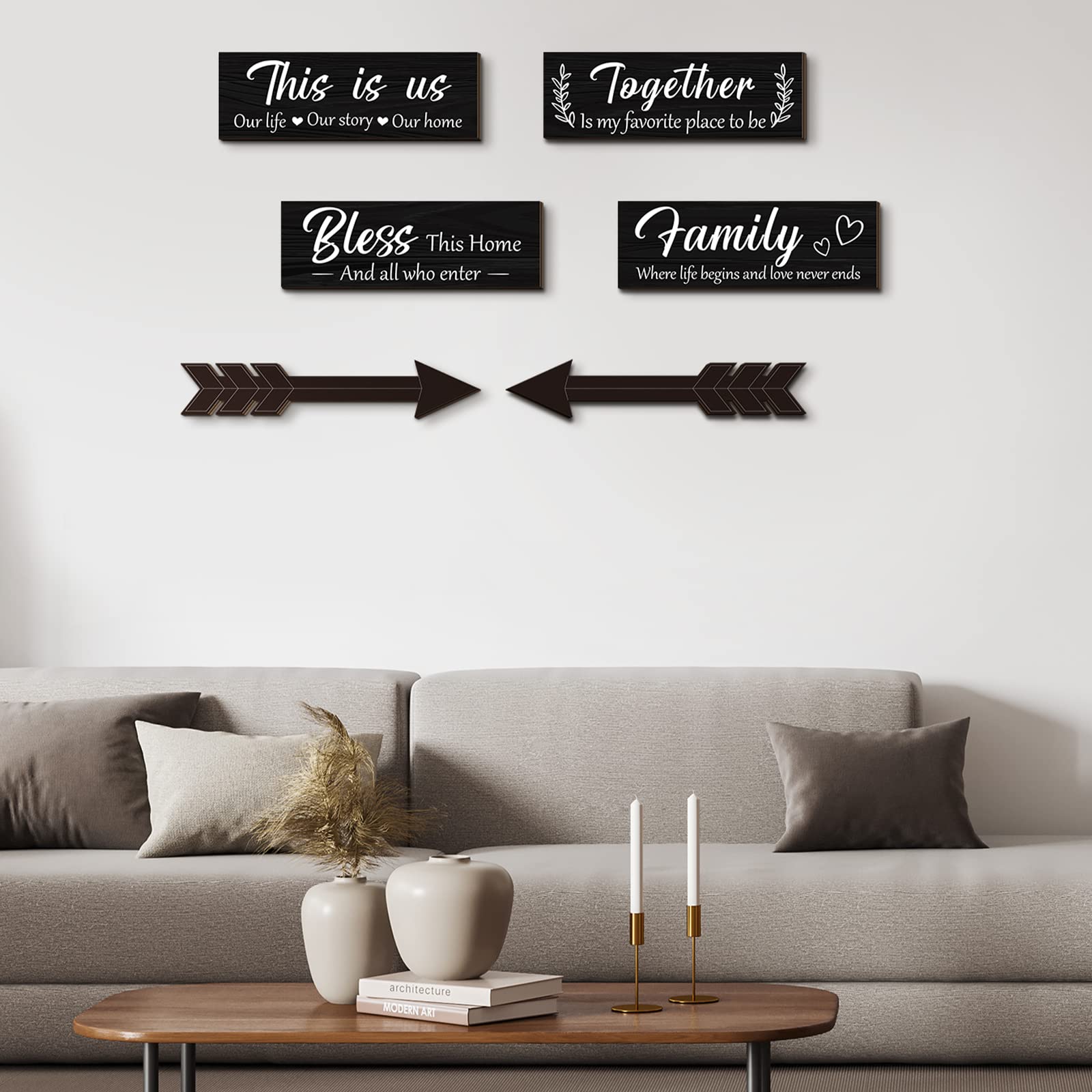 6 carteles de decoración de pared para el hogar, This Is Us/Together/Bless/Family, arte de pared de madera con citas para sala de estar, dormitorio, cocina, decoración de granja, regalos de 3