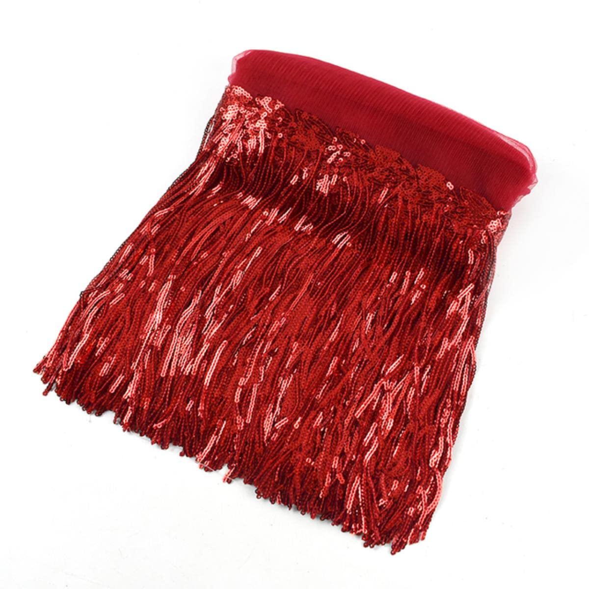 Gland dentelle sequin 18cm rouge haute qualité pour robe et haute couture